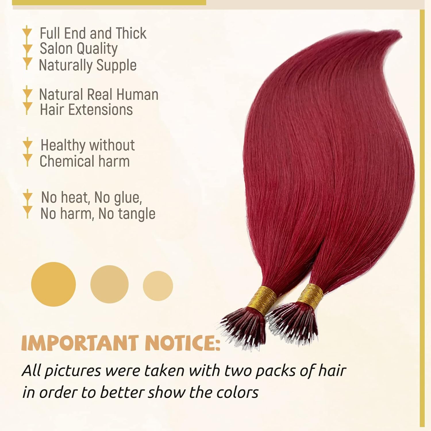 22 Inch Burgundy Nano Ring Hair Extensions Real Human Hair 99J Burgundy Bead Hair Tip Human Hair Extensions Straight Pre Bonded Nano Tip Extension Cold Fushion for Women 50g/50s Color Wine Red