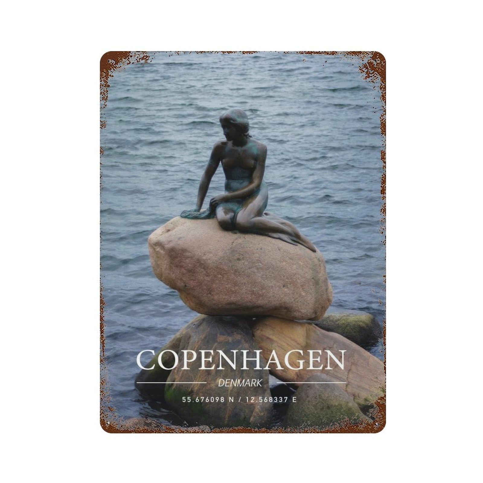 COPENHAGEN Rusty Metal Tin Sign 15.7"x11.8", for Basement, Hobby Room And Garage Decor, Retro Wall Decor