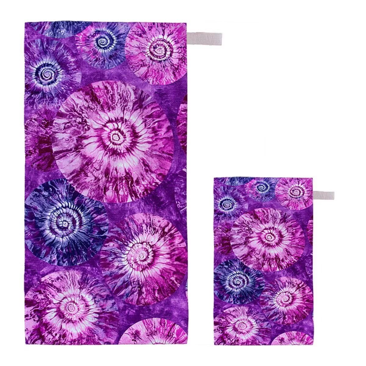 Telo Mare XXL 220x100cm/35x70cm, 2 Set Telo Mare Microfibra Viola Asciugamano Palestra Uomo, Antisabbia, Leggero, Asciugatura Rapida, Teli da Spiaggia Grandi Accessori per Camping Natation Yoga J-42