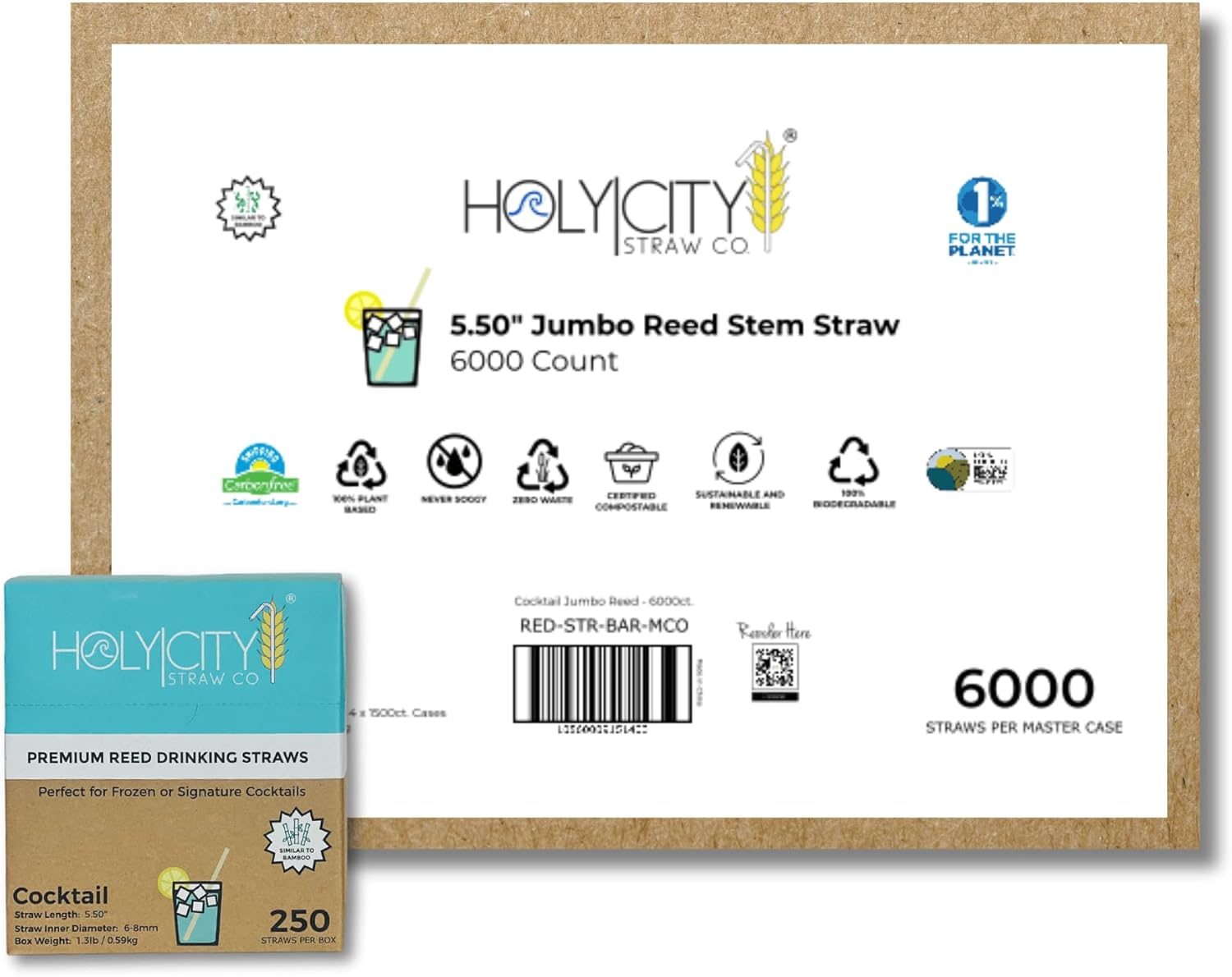Reed Stem Straws | Cocktail | 6000ct. | 7-9mm diameter | Similar to Bamboo |100% Plant-based, Certified Compostable | Great for Smoothies, Milkshakes, Frozen & Signature Cocktails