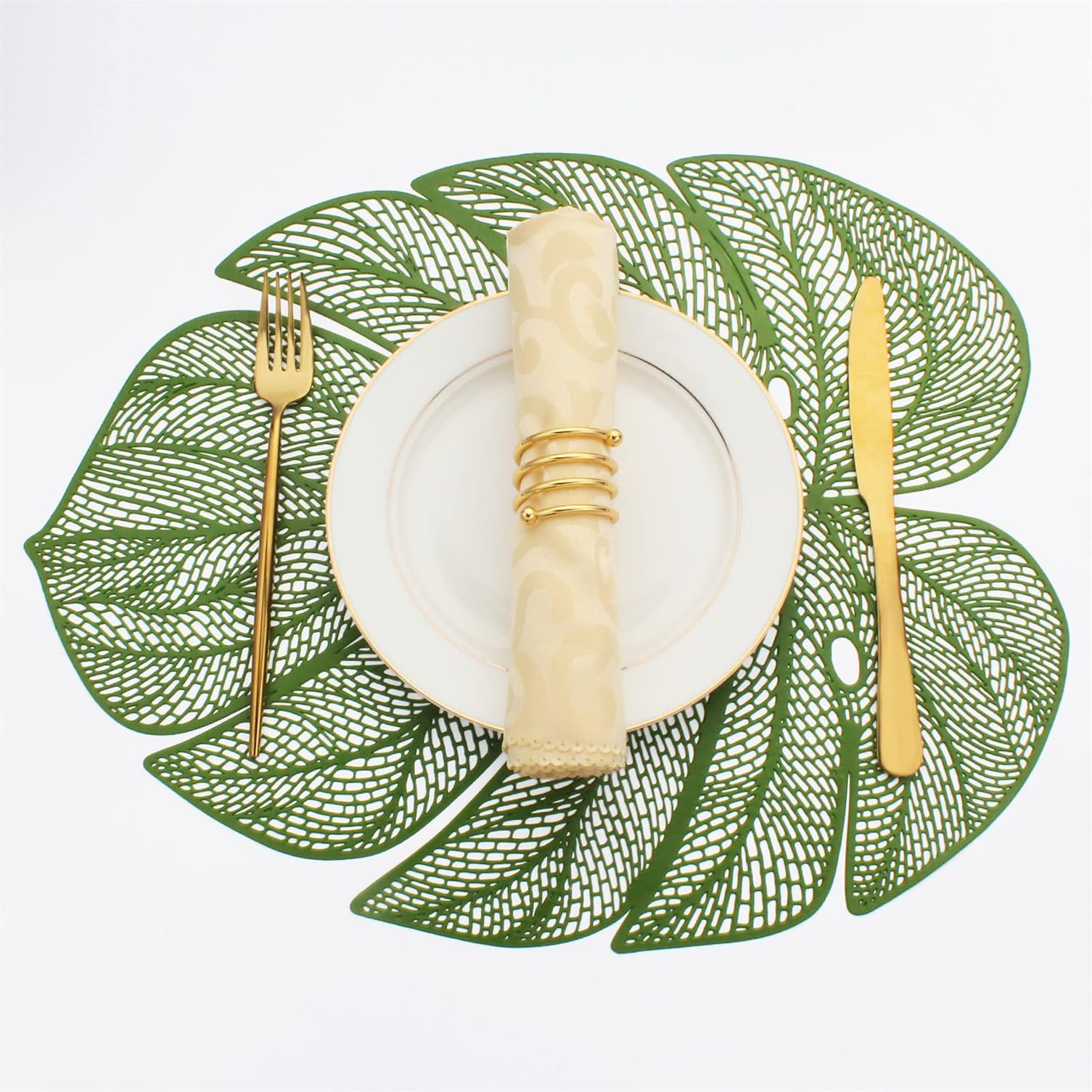 Green Monstera Leaf Vinyl Placemats 45x35cm Set of 6 Wipe Clean Wedding Dinner Table Decoration