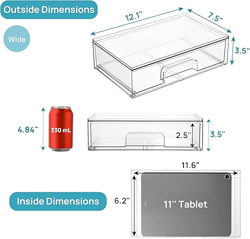 Miniatura 3 de Vtopmart - Cajones de almacenamiento apilables transparentes, 12 pulgadas ancho, 2 organizadores de acrílico para maquillaje, cosméticos, artículos