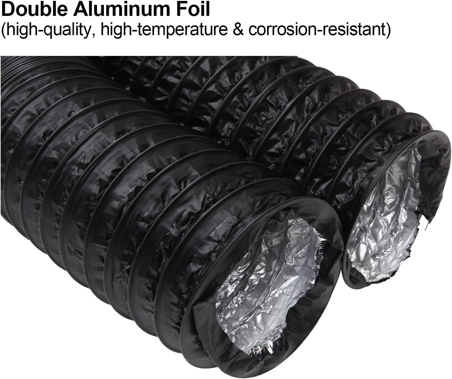 Tubo flessibile da 12,7 cm, 5 m, in alluminio nero, con 2 morsetti a vite per riscaldamento, ventilazione, aria condizionata (HVAC), soffiatore per barca, tende di scarico