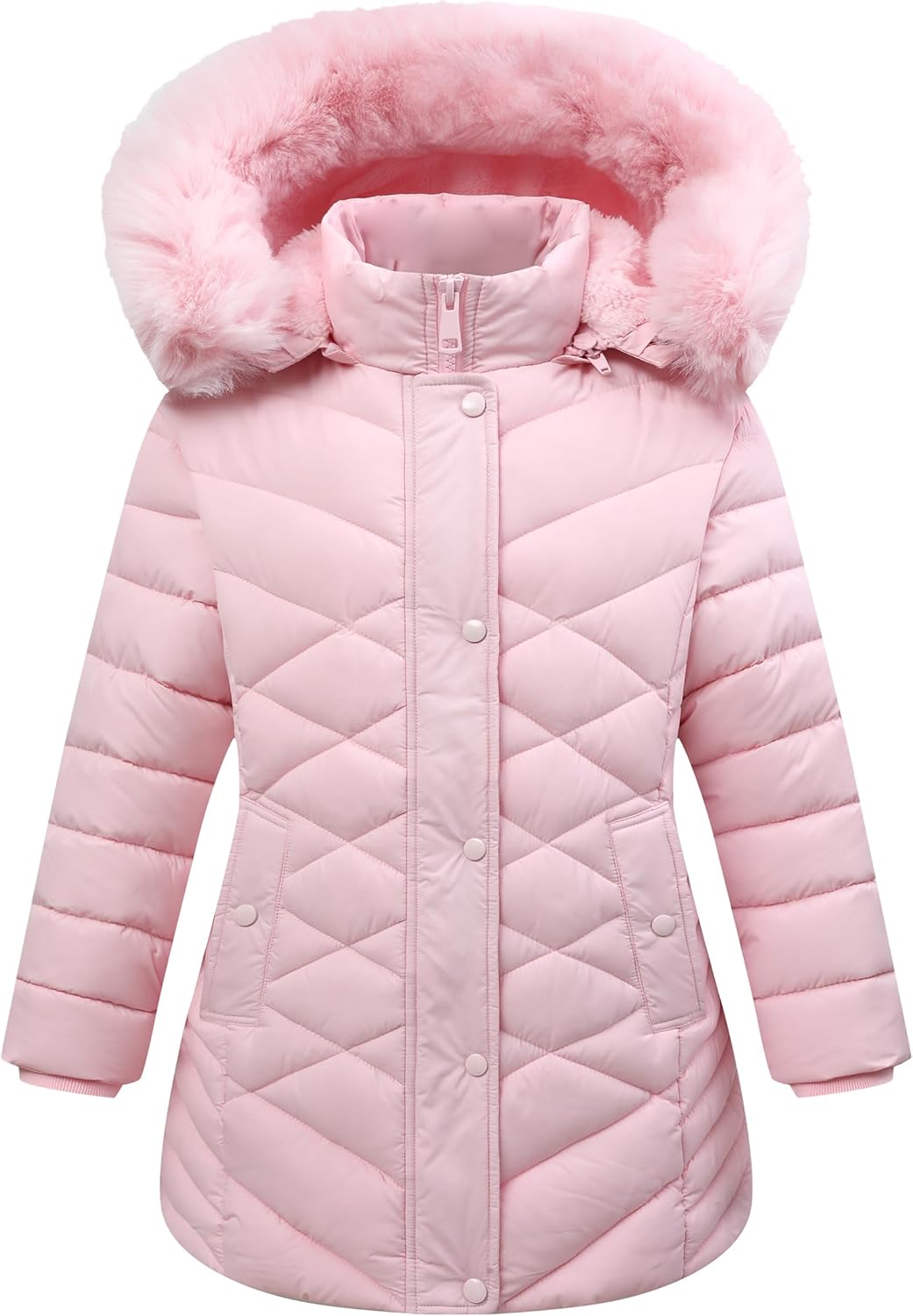 MAJSEBI Girls Winter Long Down Coat with Fur Hood,Warm Quilted Jacket for Kids Cold Weather Outdoor Protection