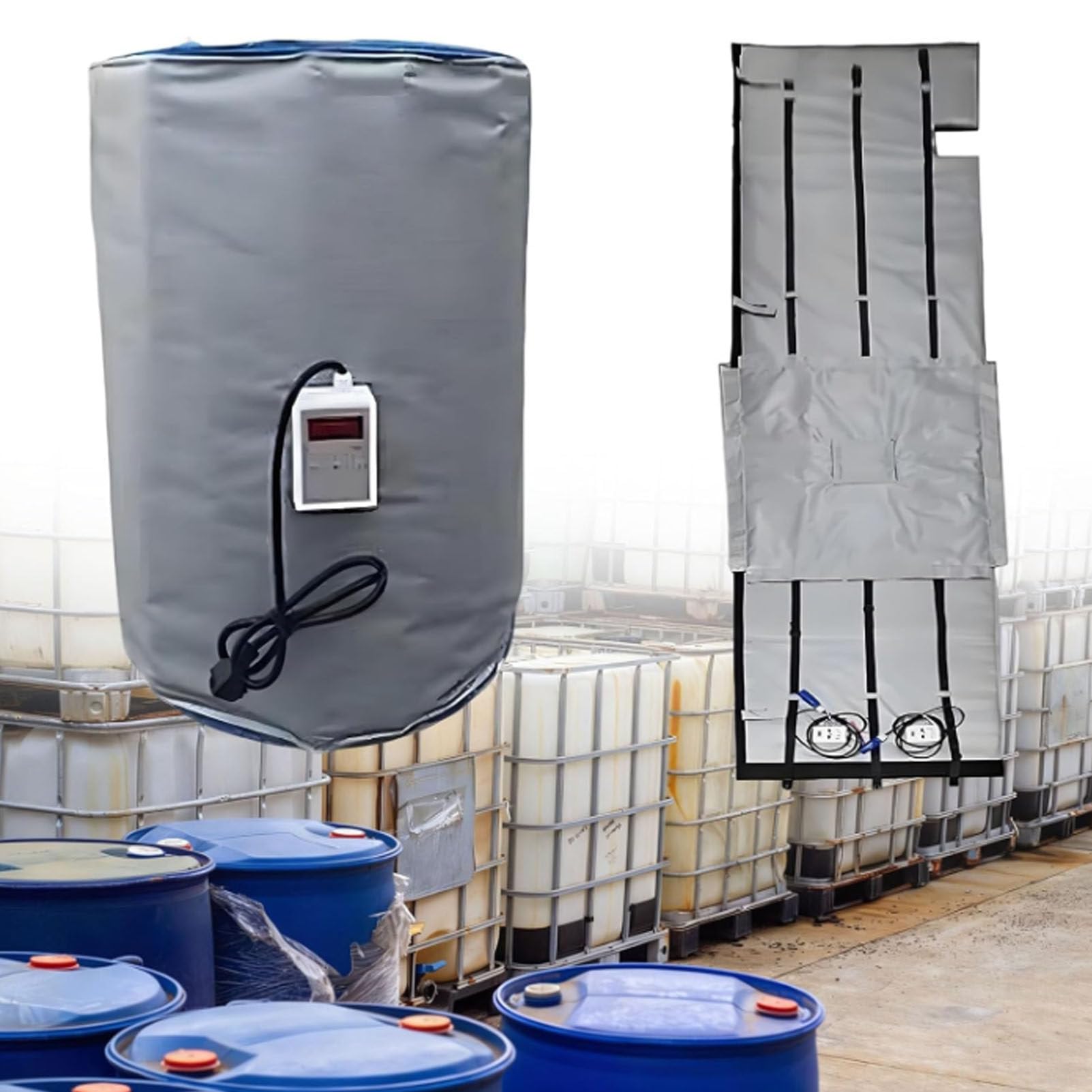 Izolowany koc grzewczy do zbiornika propanu i wiadra z beczką z regulowanym termostatem (0-120°C), metalowa podkładka grzewcza do miodu, farby, ogrzewanie beczki klasy przemysłowej 200L/55Gal