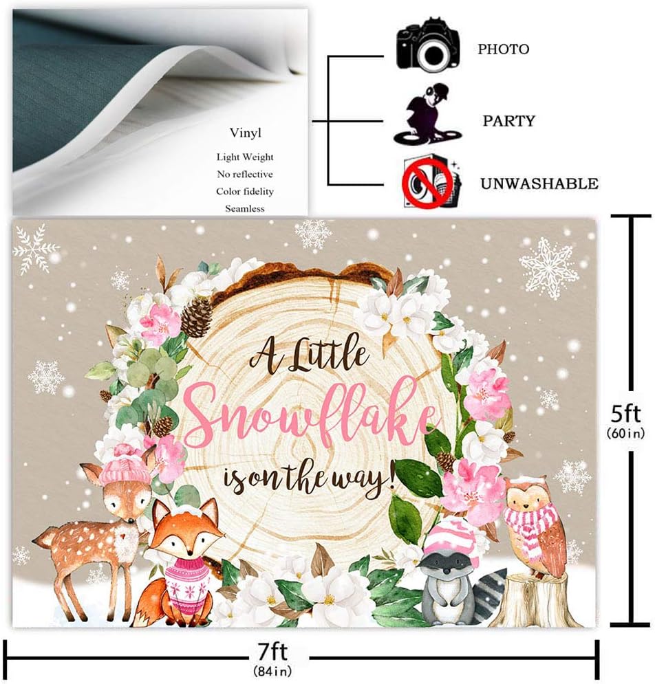 Avezano Woodland Baby Shower Backdrop for Girl Winter Woodland Animals Girls Party Decoration Photography Background Rustic Wood Snowflake Baby Shower Photoshoot Backdrops