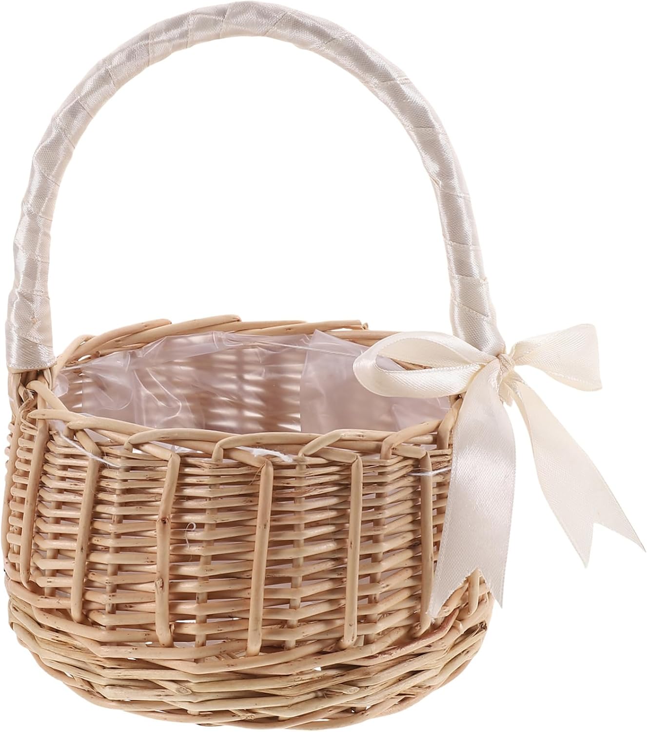 KOMBIUDA Wicker Basket Small Handle Flower Girl Basket Handles Rustic Decor Home