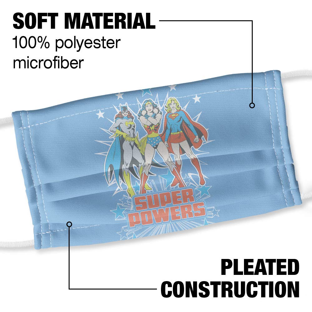 Justice League Super Powers X3 1-Ply Reusable Face Mask Covering with Adjustable Nose Wire, Unisex