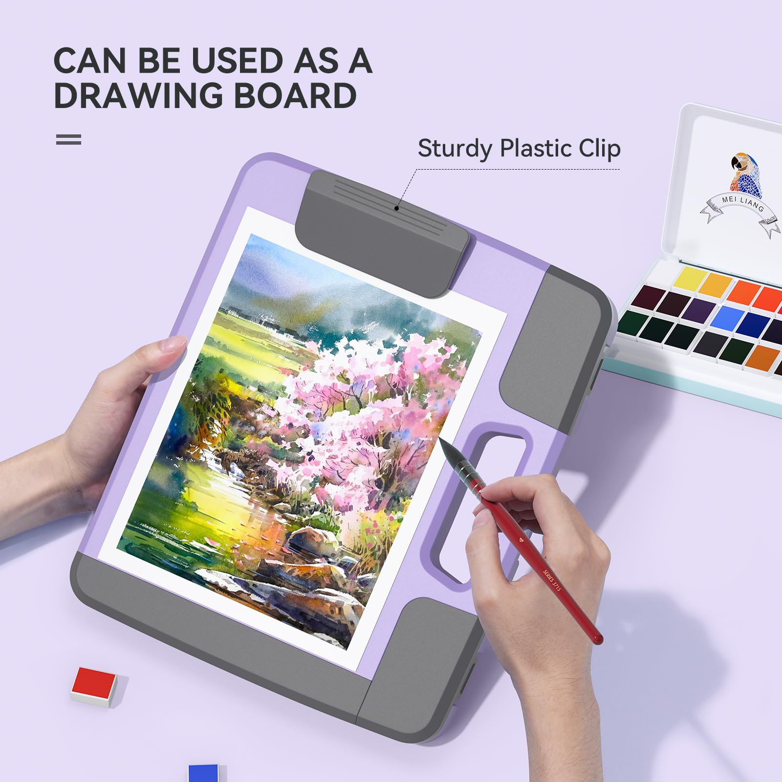 Ensemble de peinture aquarelle de voyage comprenant 36 couleurs aquarelles unies + papier aquarelle 50 % coton de 19,1 x 19,1 cm (20 feuilles) + 1 pinceau aquarelle + organiseur de poche