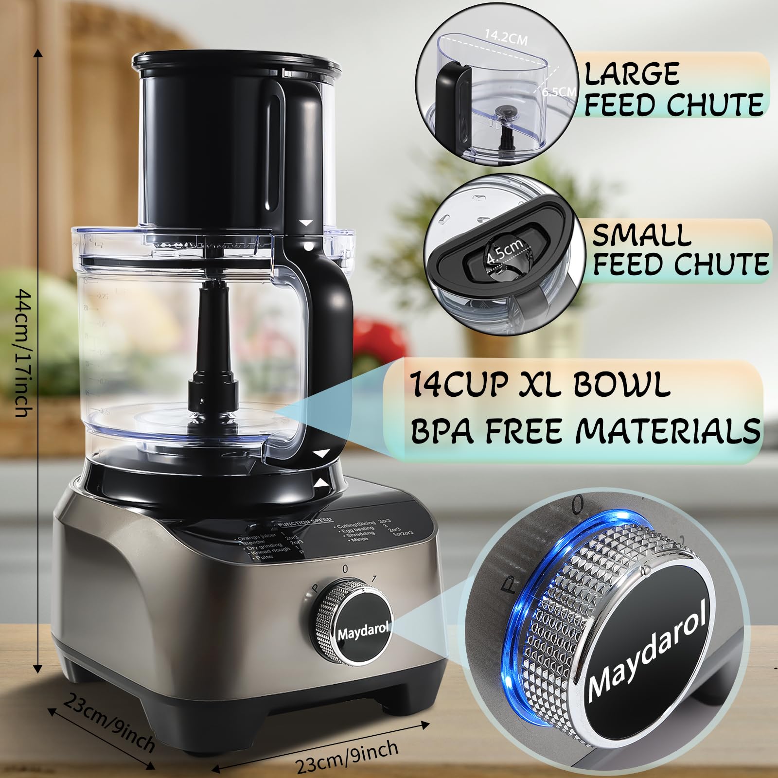Mezclador de 14 tazas y procesador de alimentos combinado para cocina, procesador de alimentos grande para cortar, mezclar, picar, cortar, triturar, picar, picar, picar, purés y masa, fácil de operar