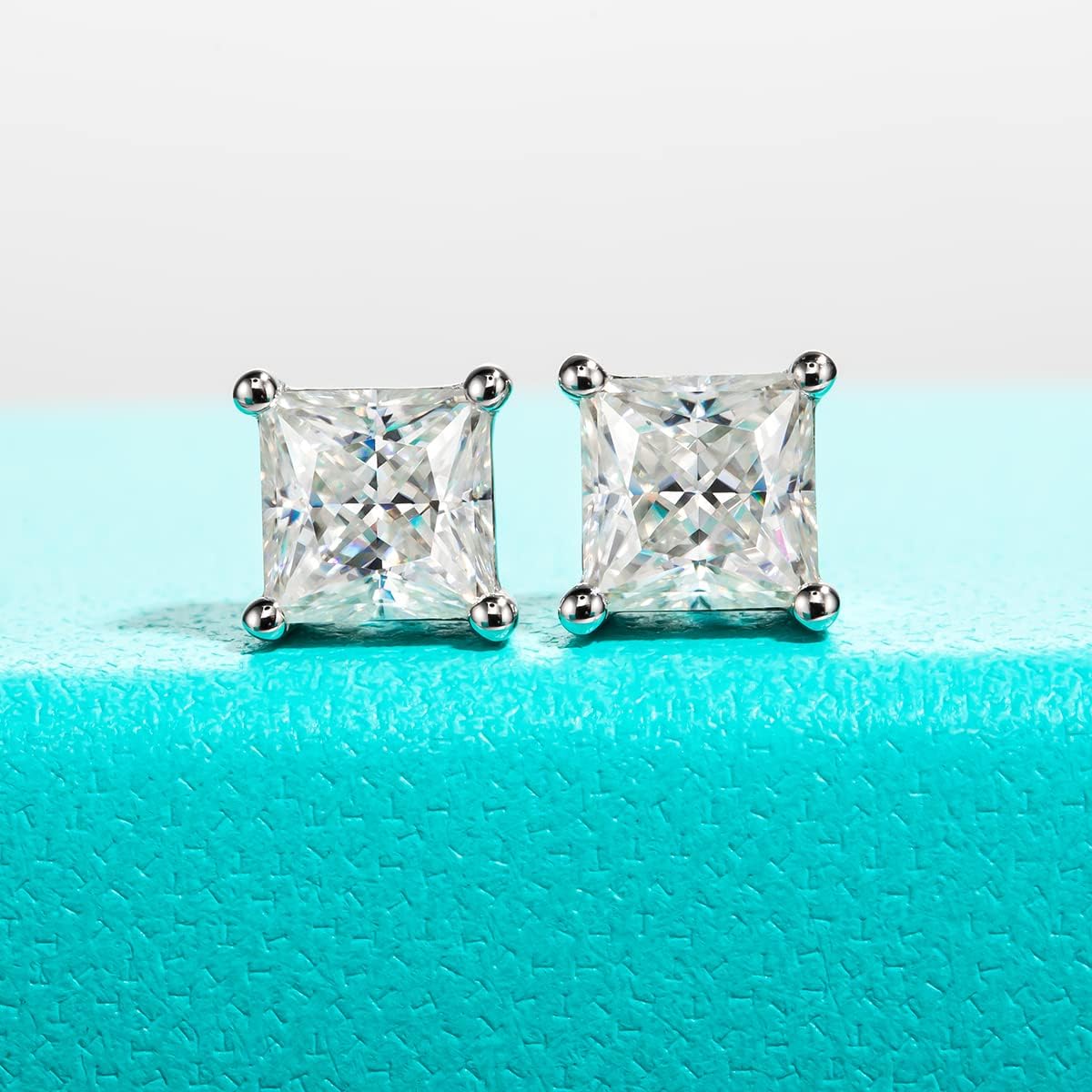 AnuClub 1.2-4cttw 10K Post Princess Cut Moissanite Stud Earrings for Women, D Color VVS1 925 Sterling Silver Earrings - Image 5