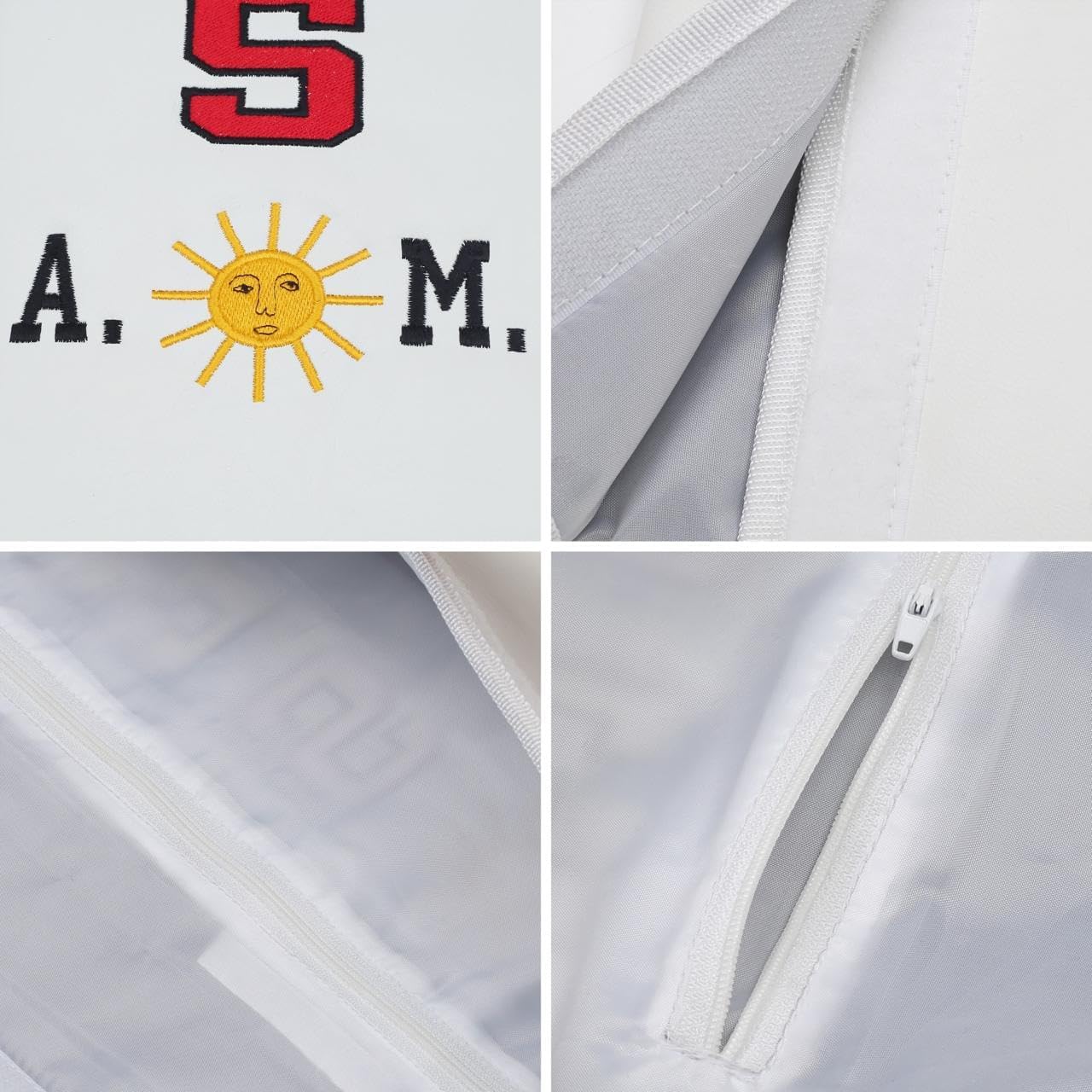 Masonic OES A.M. Sash & Gloves Case – White Faux Leather with Embroidered OES Star, Sun Emblem, Handle & Shoulder Strap – Satin Lined with Inner Zipper Pocket – 16.5” x 7” - Image 2