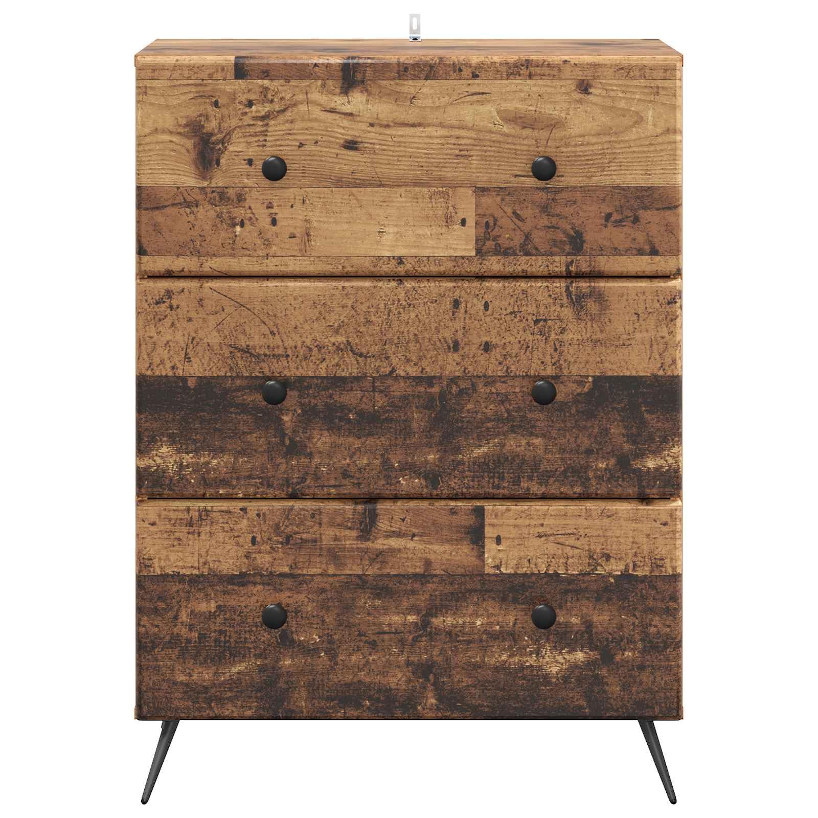 Cassettiera in legno anticato, 66 x 34,5 x 90 cm, con 3 cassetti e scomparti regolabili, per ufficio, soggiorno, corridoio, officina, ordine e conservazione