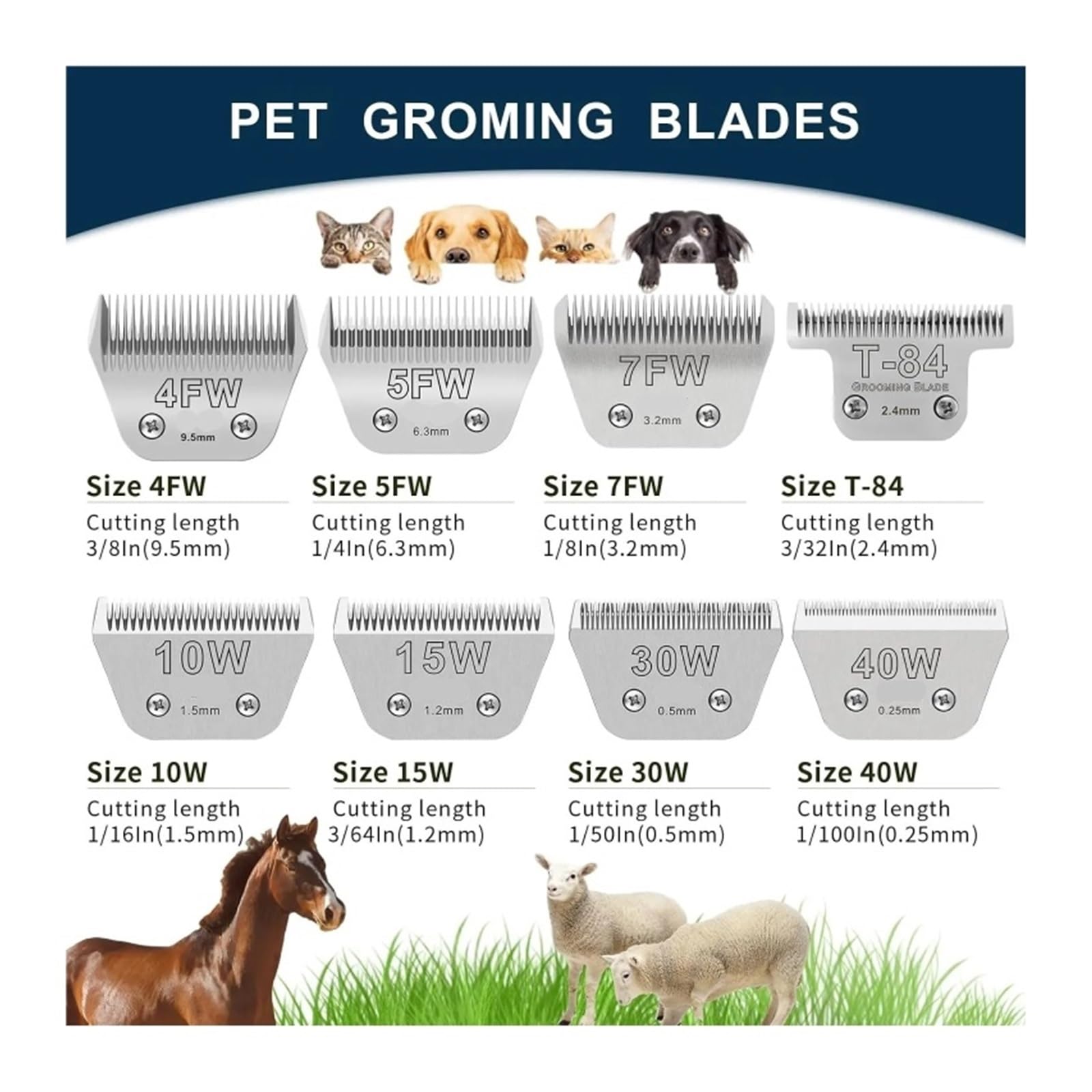 Cuchillas Anchas Y Desmontables for El Cuidado De Perros, Compatible Con Andis,UltraEdge,CeramicEdge,AG,AGC,Compatible Con Oster,A5,A6, Cortapelos for Animales 3(Size 5FW)