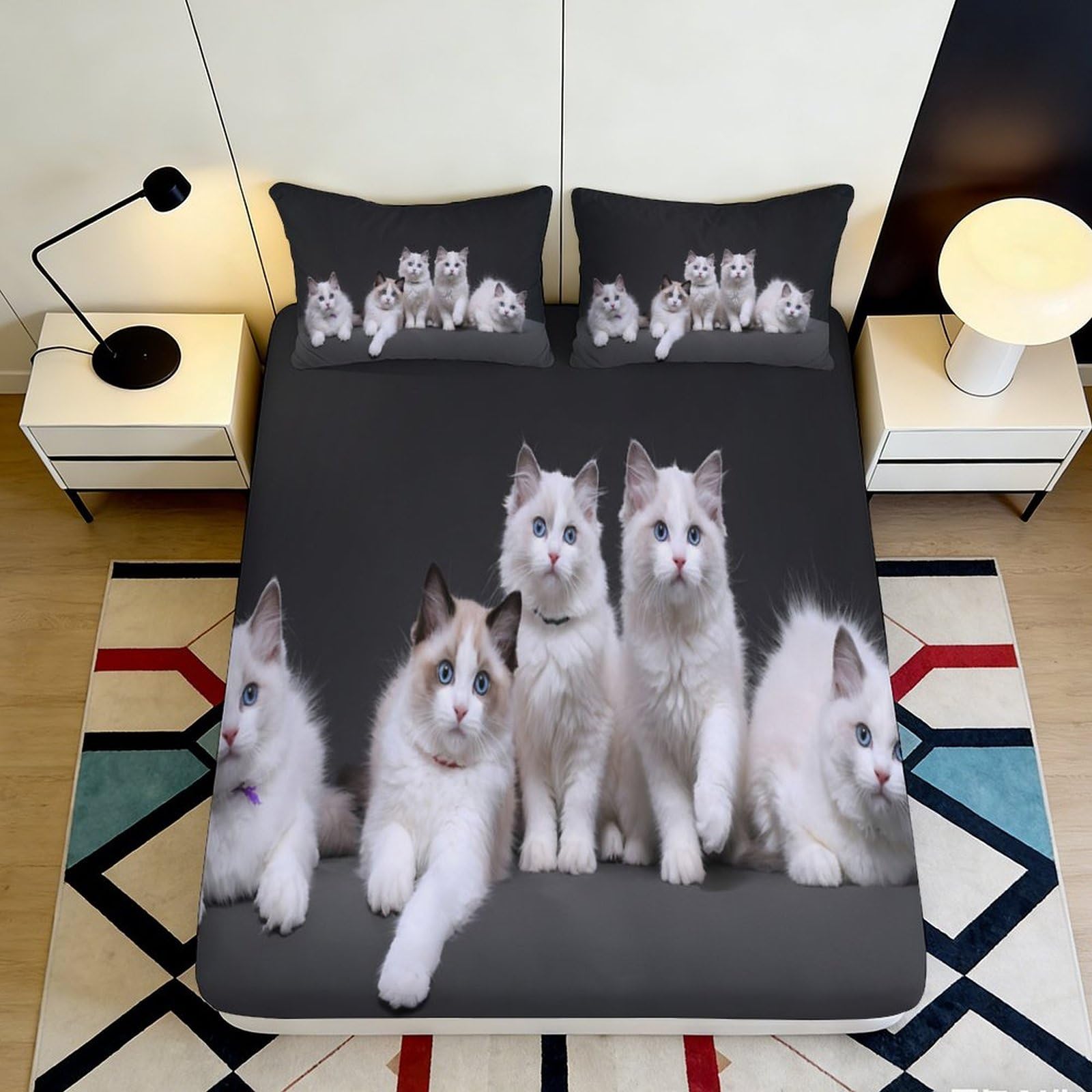 3D Printed Cute Ragdoll Cat Fitted Sheet Microfiber Soft Bed Cover for Bedroom Guest Room Mattress Decor Protection 90x200x25cm
