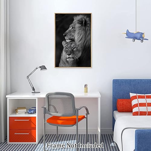 Miniatura 4 de Pintura en lienzo de pareja de león blanco y negro, arte abstracto moderno de pared, carteles e impresiones de animales, decoración de pared, sin