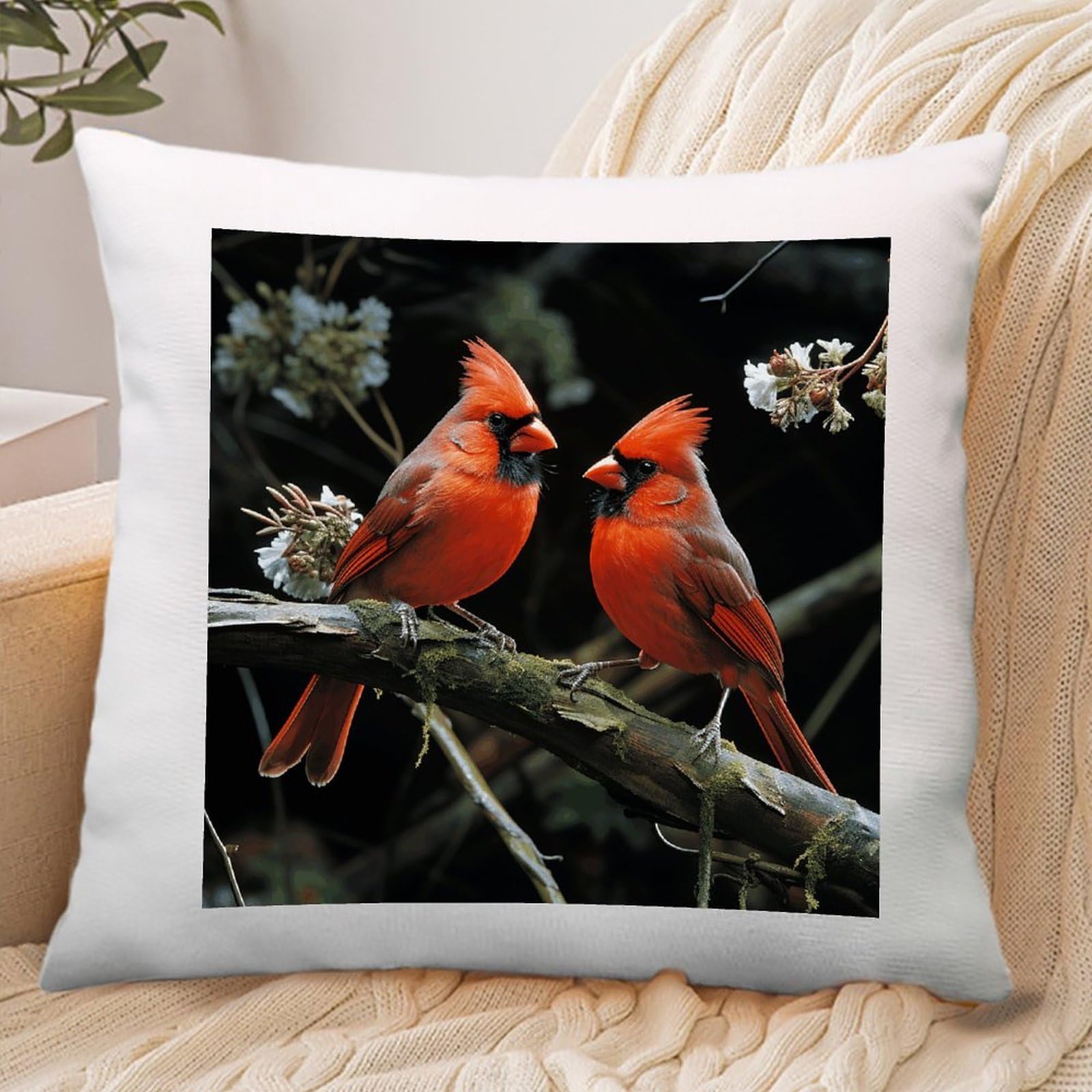 VstaDank Cardinals Birds Fauna Wild Throw Pillow Covers Square Cushion Cases with Zipper Soft Cotton and Linen Pillowcase Luxury Cozy Pillows Shams Lumbar Pillow Shells for All Seasons