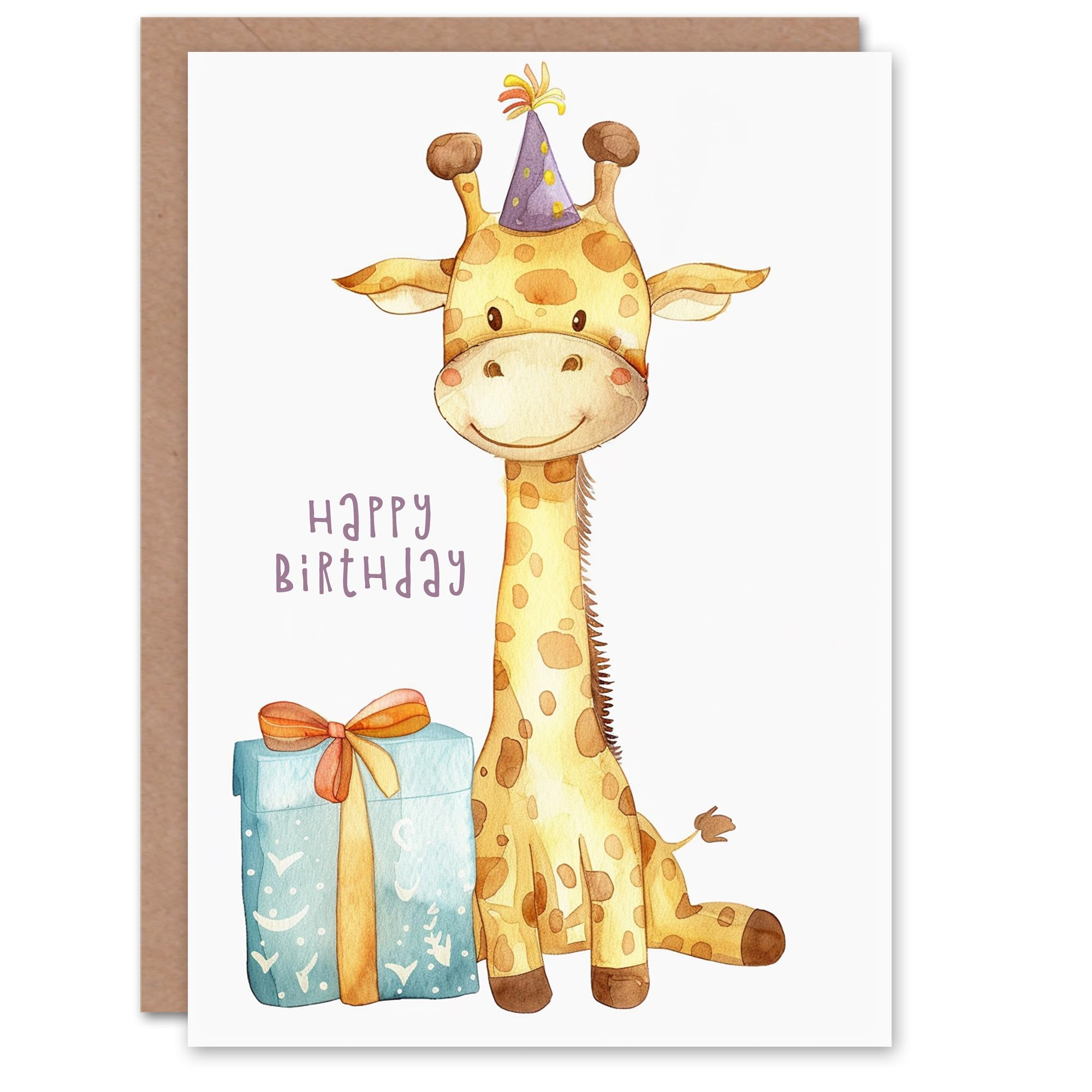 Artery8 Birthday Card Cute Baby Giraffe in Party Hat Cartoon Kids Child For Son Daughter Girl Boy Happy Card