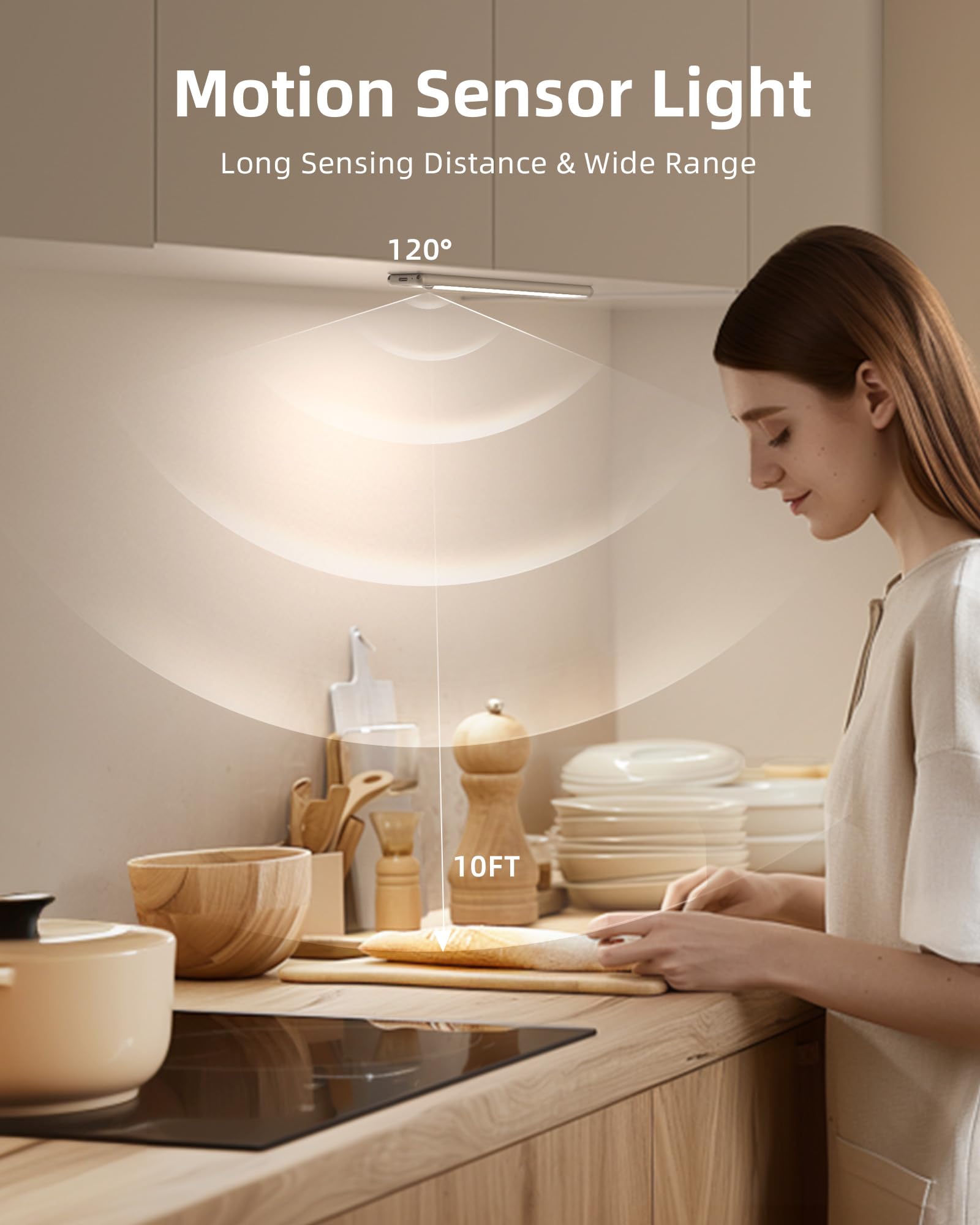 EZVALO Luce Armadio LED con Sensore di Movimento Luci Notturna LED Lampada Guardaroba Luce da Esposizione 1900mAh USB Ricaricabile Cucina, Scale, Corridoio (30cm-2 Pezzi-3 Temperature di Colore)