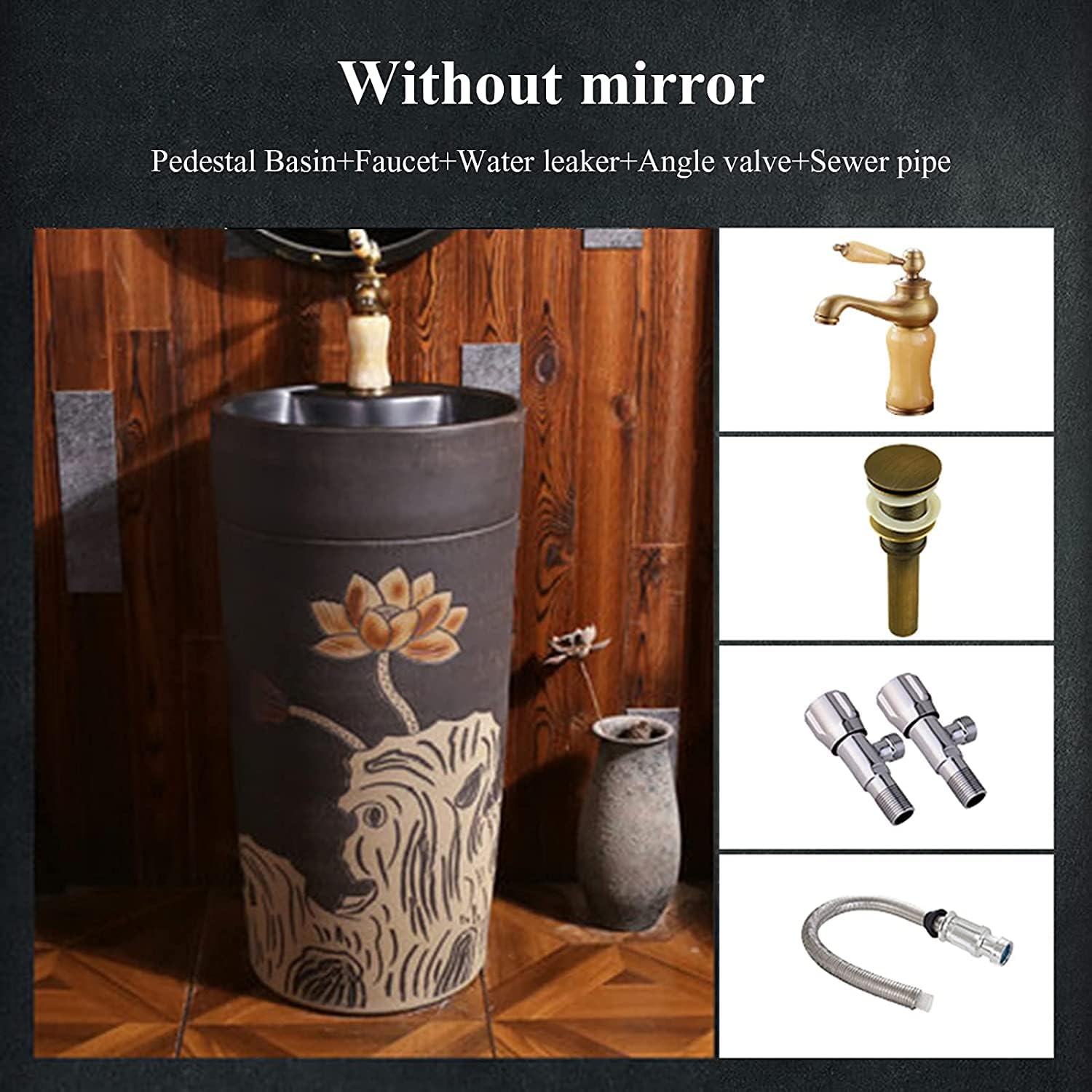 Full Pedestal Art Bathroom Basin Sink Pedestal Bathroom Sink Ceramic Retro Industrial Style Decorative Pedestal Hard and (Color : O Size : with Mirror (Q Without Mirror)) (X Without Mirror)