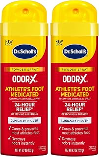 Dr. Scholl's Athlete's Foot Medicated Spray Powder 4.7oz Pack of 2 - 24Hr Itch Relief, Clinically Proven Cure & Prevention, Instant Odor Destroyer