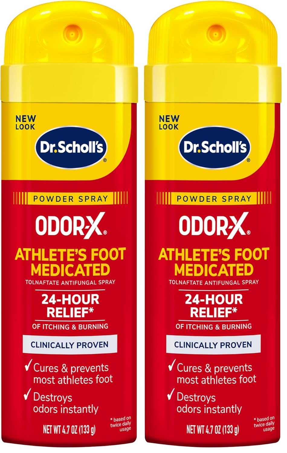 Dr. Scholl's Athlete's Foot Medicated Spray Powder 4.7oz Pack of 2 - 24Hr Itch Relief, Clinically Proven Cure & Prevention, Instant Odor Destroyer