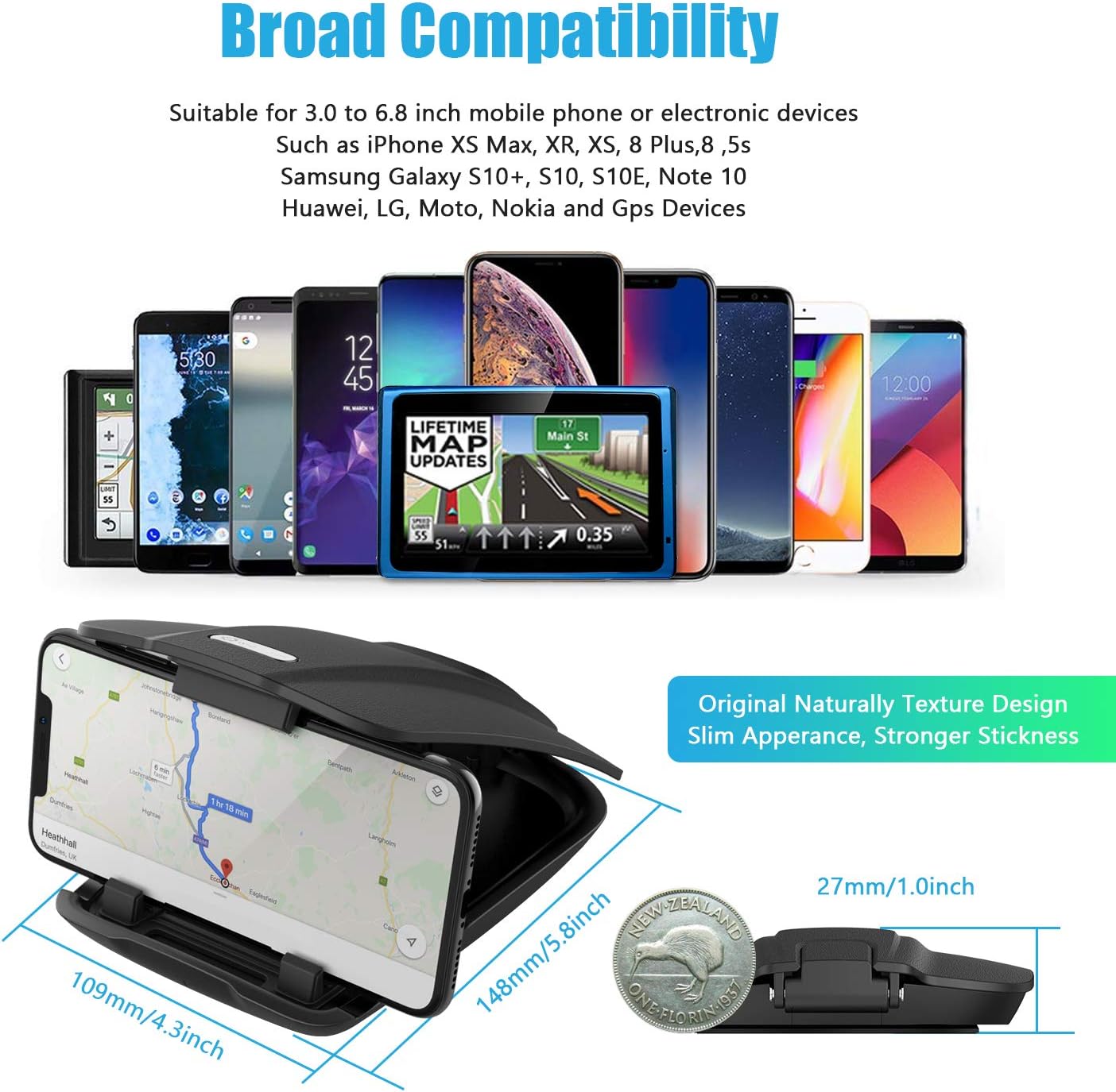 GPS Holder for Car, GPS Dash Mount for Garmin, Nuvi Drive Dezl Drivesmart, Tomtom, Magellan Roadmate, Rand McNally, Navman, Dash Anti-Slip Vehicle Phone Holder Compatible with All Smartphones