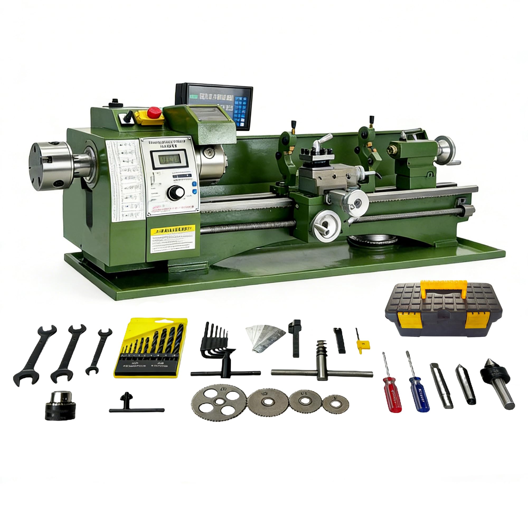 Double-Chuck Metal Lathe 8"x30" Precision Bench Lathe Machine With Grating Ruler 50-2500RPM Variable Speed MT3 0.02mm Accuracy for DIY, Workshops & Industrial Machining Inch Thread 1100W 110V