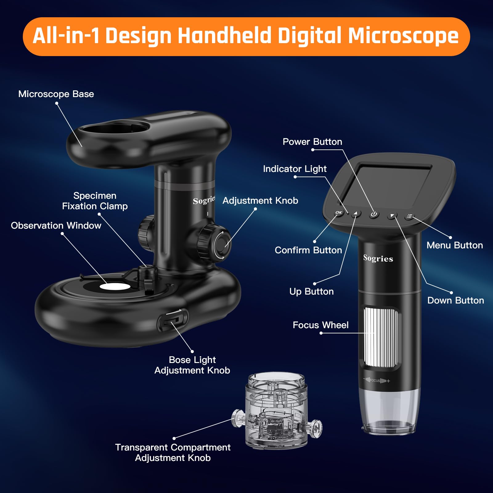 Microscope Numérique Portable Pour Enfants KozyOne - Écran HD 5,1 Cm Et Grossissement 200-1000x