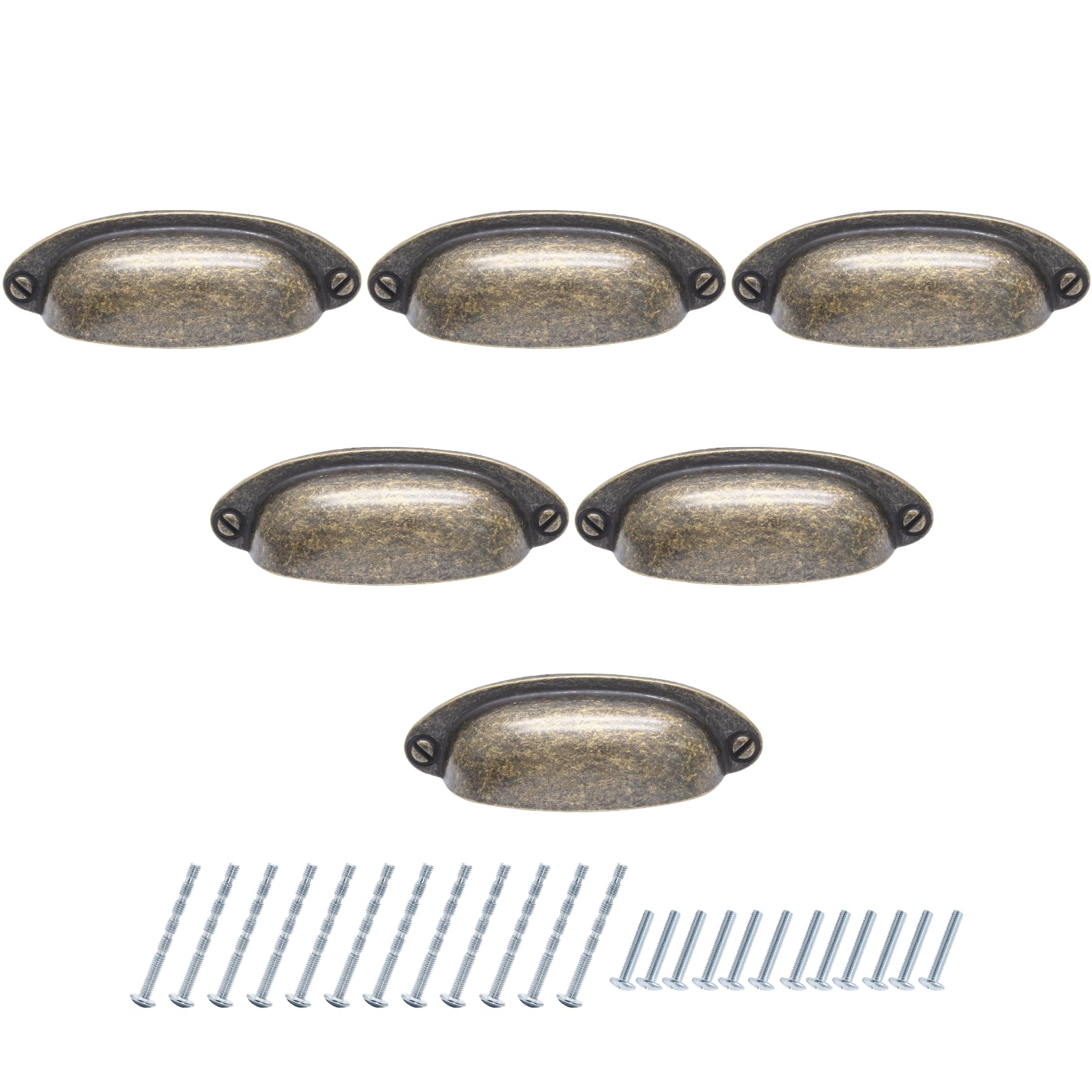 Bronze Metal Cup Pull Handle Knobs, Vintage Shell Drawer Pull Handles for Kitchen Furniture Cabinet Dresser, 3.5" Hole Centers, 6 Pack