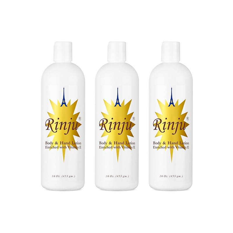 Loção Corporal e para as Mãos Rinju com Manteiga de Cacau, Vitamina E e Glicerina, Pacote com 3 e Loção Pierre La Touche de 60 mL