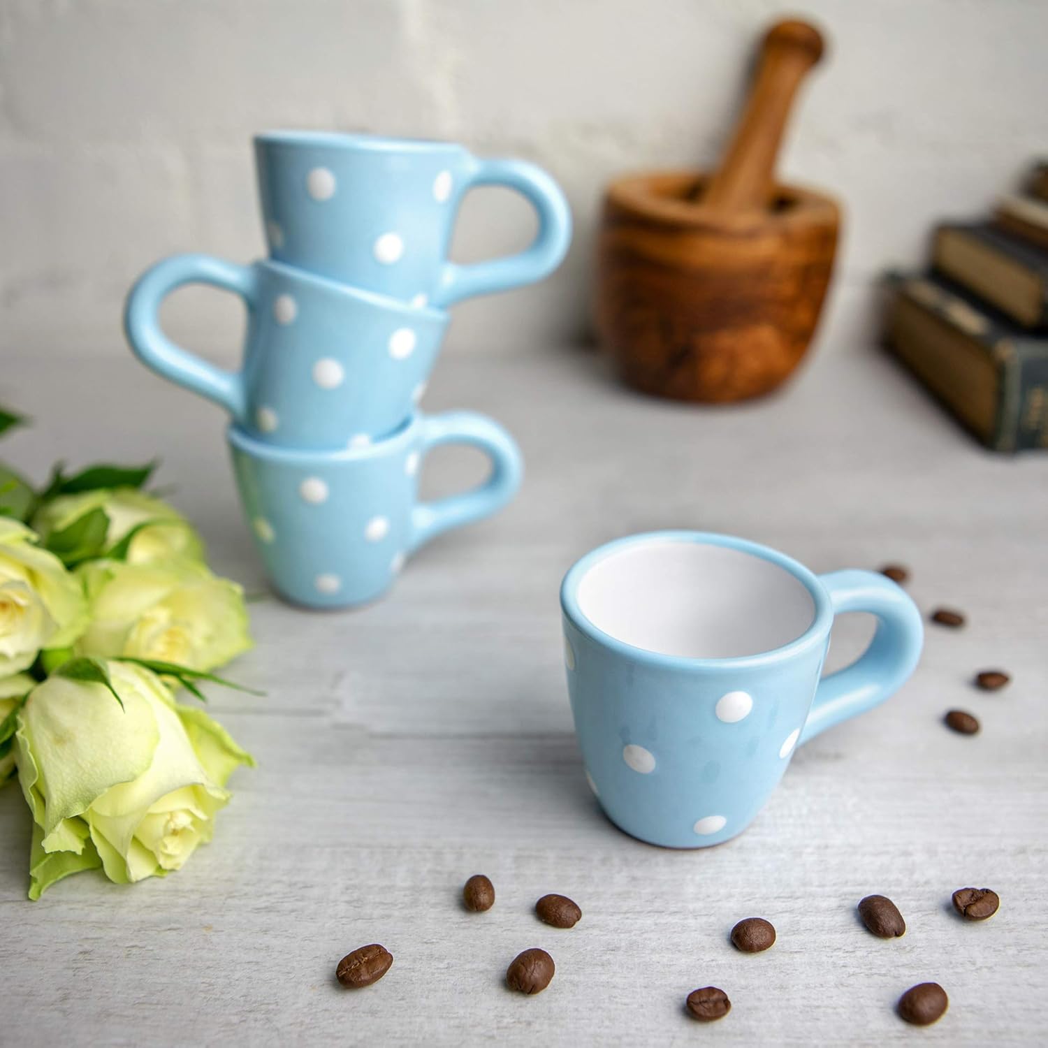 City to Cottage Ceramic Espresso Cups of 4, Small Expresso Shots, Demitasse, Perfect for Espresso Machine, Handcrafted Cups (Sky, Baby Blue Polka Dot) - Image 5