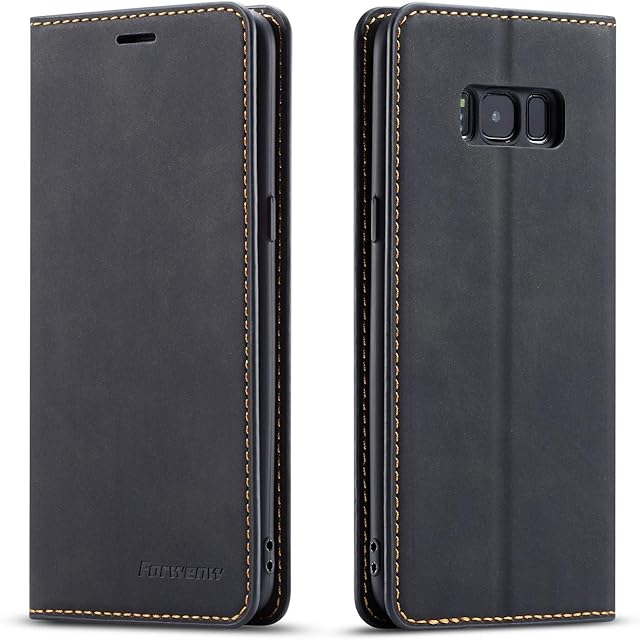 EYZUTAK Premium PU Leather Flip Folio Case for Samsung Galaxy S8, Protective Case with Kickstand Card Slot Magnetic Closure Shockproof Wallet Cover for Samsung Galaxy S8 - Black