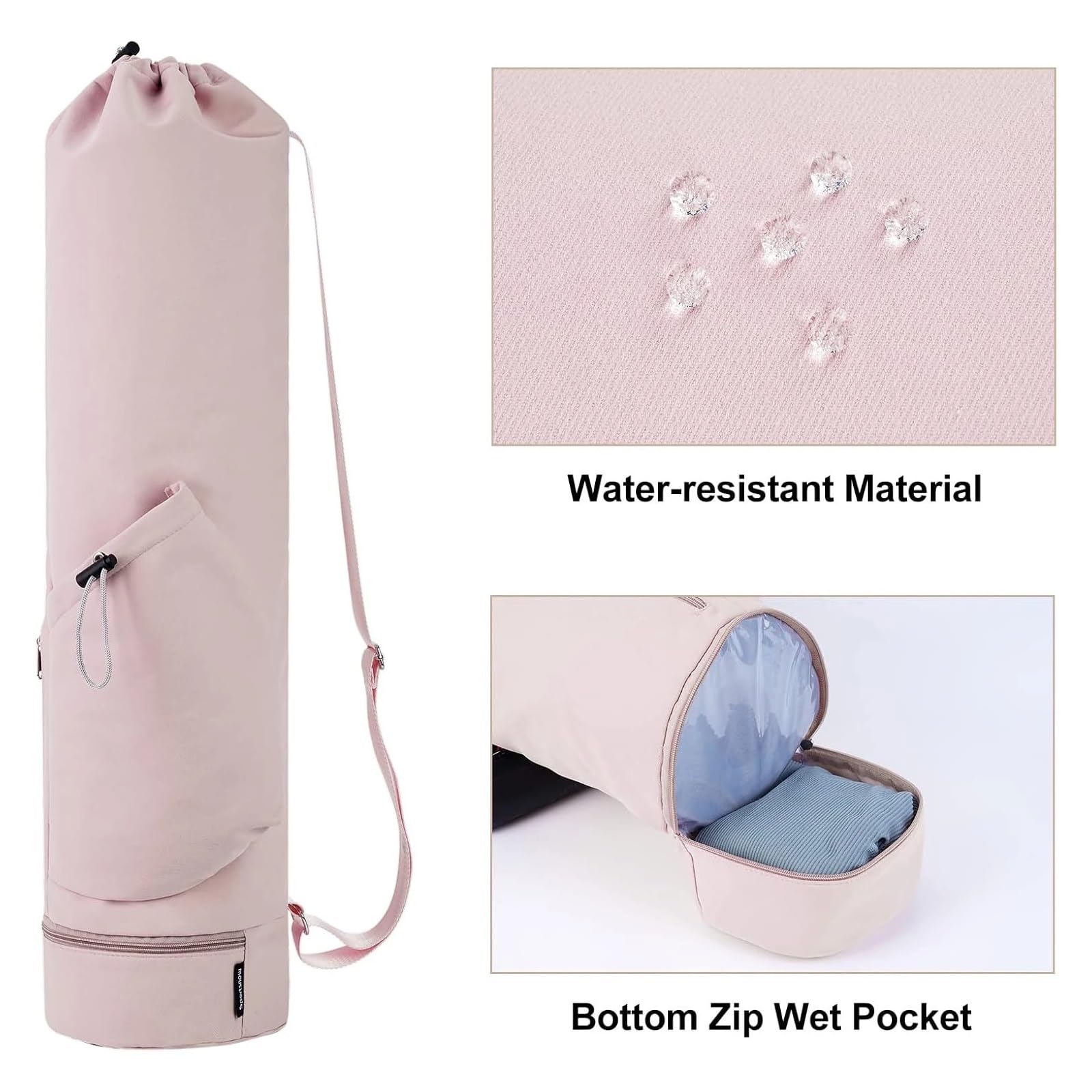 Funda Esterilla Yoga Bolsa for Esterilla de Yoga de Gran Apertura, Larga, con Bolsillo Impermeable y Bolsillo for Botella de Agua con cordón y Correa Ajustable.
