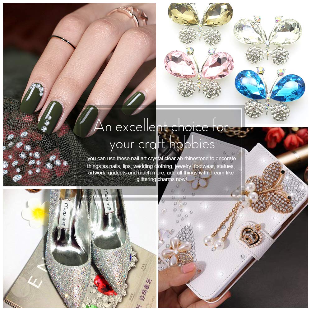 1728 diamantes de imitación para uñas, piedras de cristal transparentes con parte trasera plana, diamantes de imitación para uñas, manualidades, 288 unidades para cada tamaño (SS3 4 5 6 8 10) 6