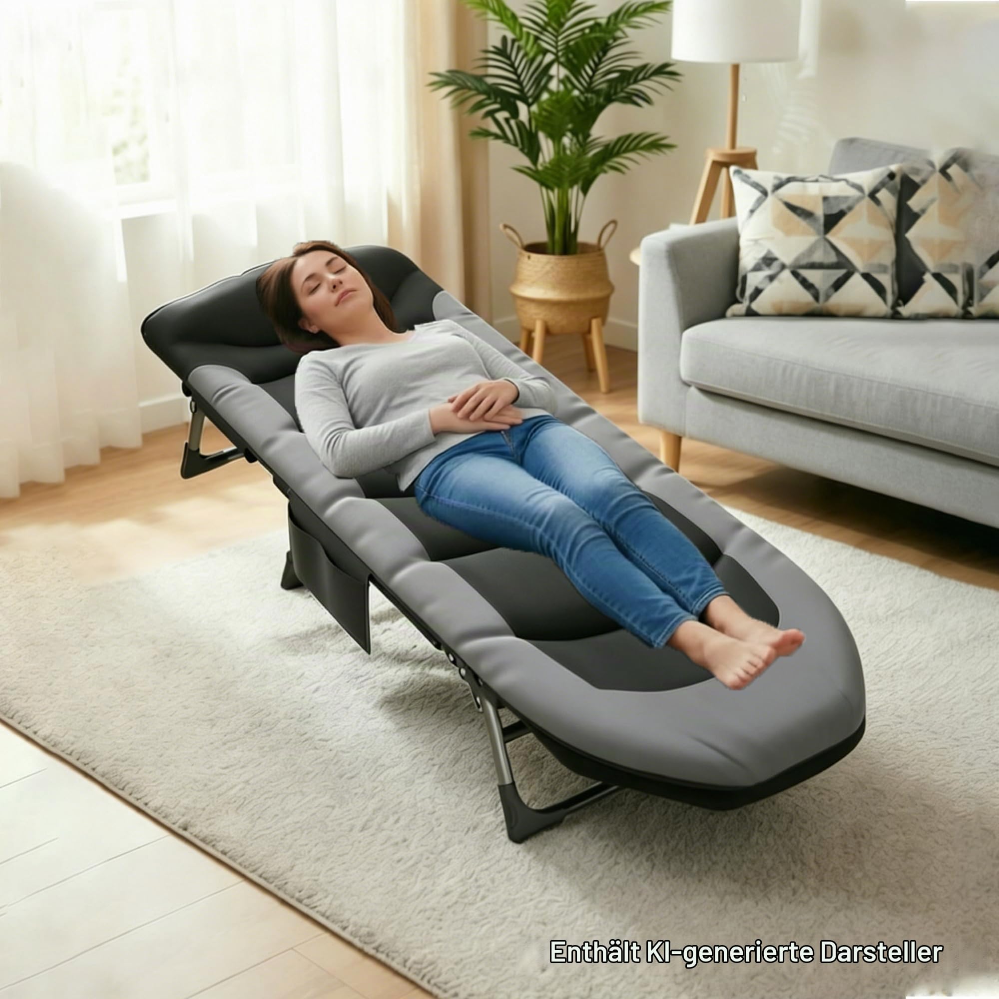Feldbett Klappbar XXL, Campingbett & Campingliege mit 6-Fach Verstellbarer Rückenlehne, Klappbett mit Matratze, Karpfenliege, 190x65x30 cm, bis 200 kg, Gästebett für Garten, Indoor (schwarz)