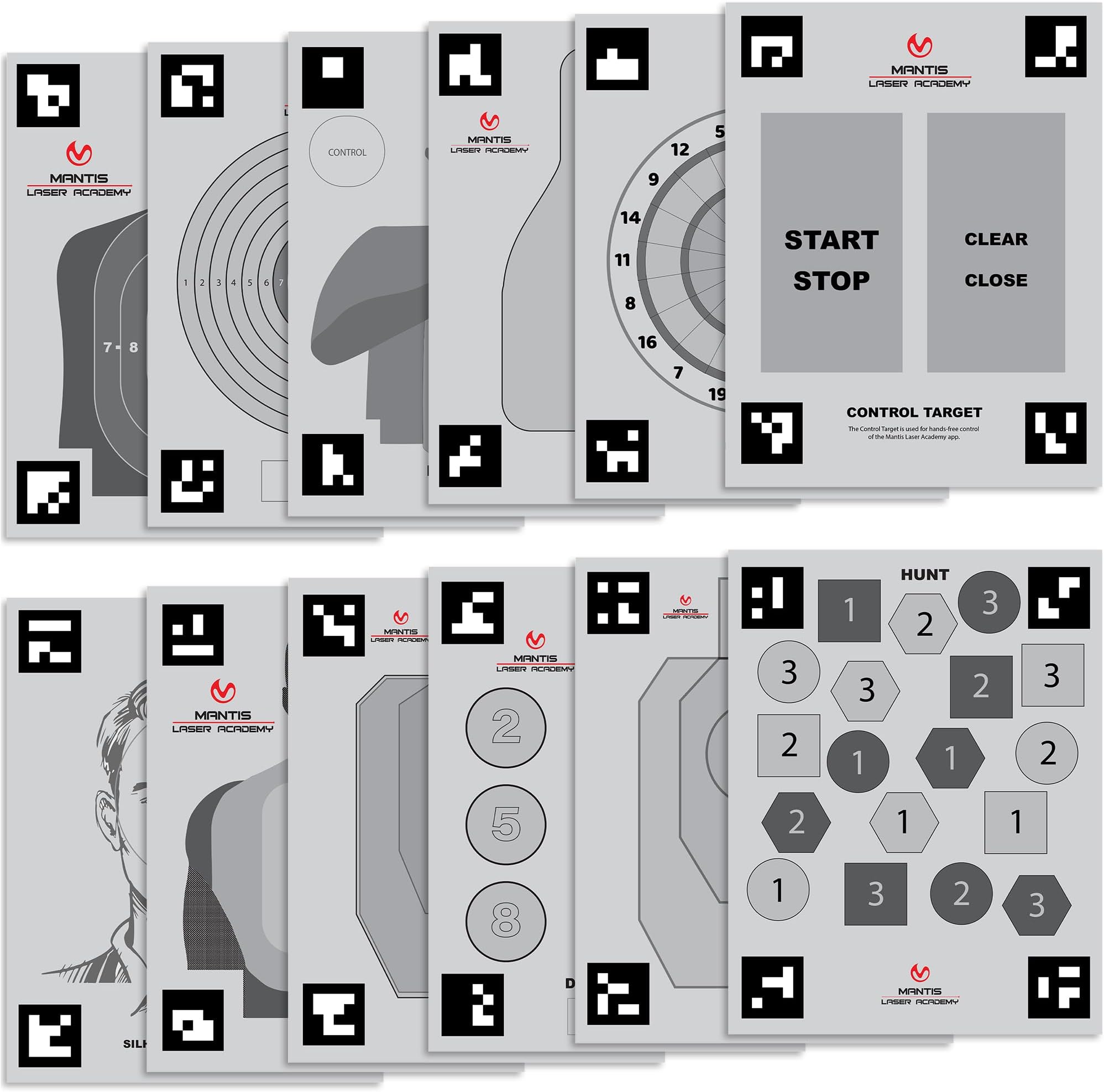 Laser Academy Smart Targets | 15 Dry Fire Laser Targets for Target Practice & Dry Fire Training | Automatic Detection & Scoring with the Laser Academy App