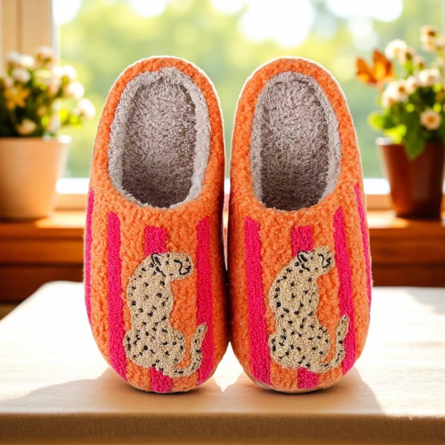 House Slippers For Womens Mens Home Elastic Comfy Fuzzy Soft Bedroom Warm Anti-Skid Sole Winter Cute Animal Design Indoor Outdoor Retro Memory Foam Shoes
