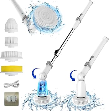 Electric Spin Scrubber, 2024 Upgraded Bathroom Cleaner, Power Shower Cleaning Brush with Extendable Handle & 4 Brush Heads, Dual Speed & USB-C Charging, Shower Scrubber for Bathtub, Tile, and Floor