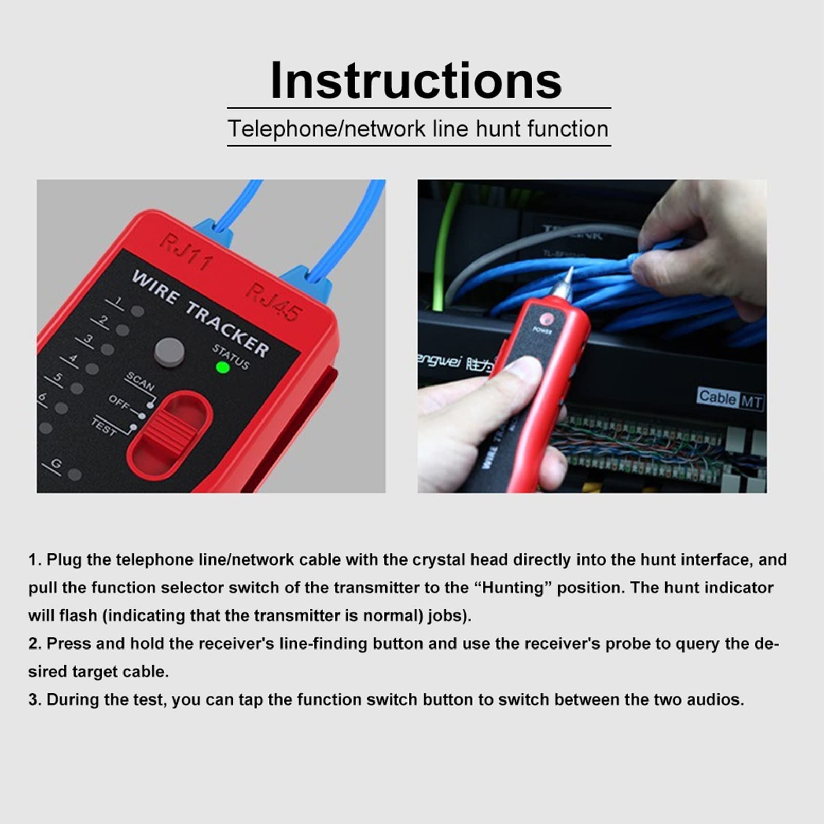 Multifunction Cable Tester, Wire Locator Line Finder, Electrical Wire Tracer Circuit Tester for Telephone Line Network Cable