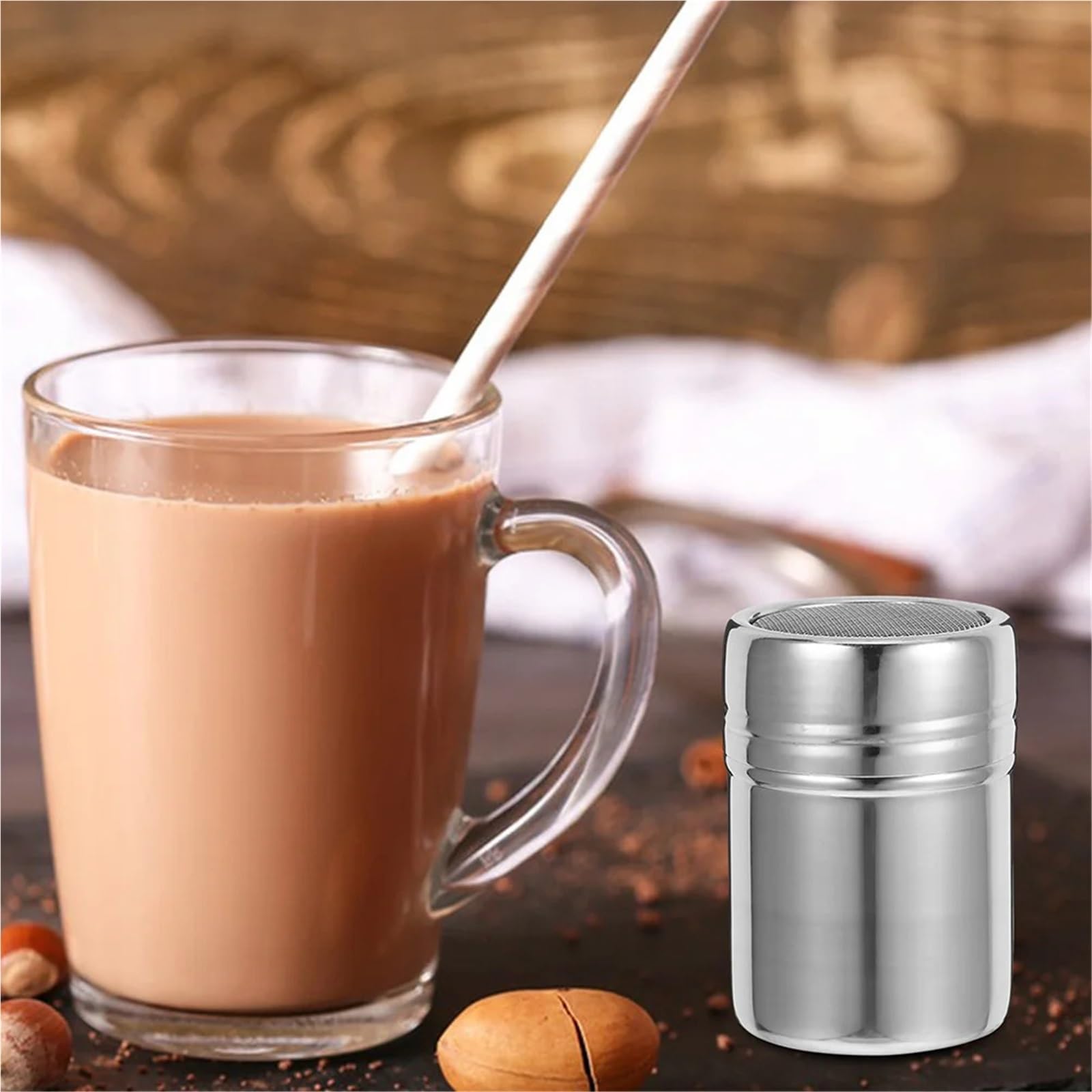 Coctelera de azúcar en polvo acero inoxidable 4 piezas con tapa Para Casa | Harina de cacao, tamiz de café, dispensador de condimentos, herramienta de cocina, frasco de aceite