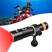 Vista 12 de ORCATORCH D530V 1200 lúmenes de luz de video subacuática, linterna de buceo de haz súper ancho de 120°, 2 modos con rótula ZJ18, IP68 impermeable