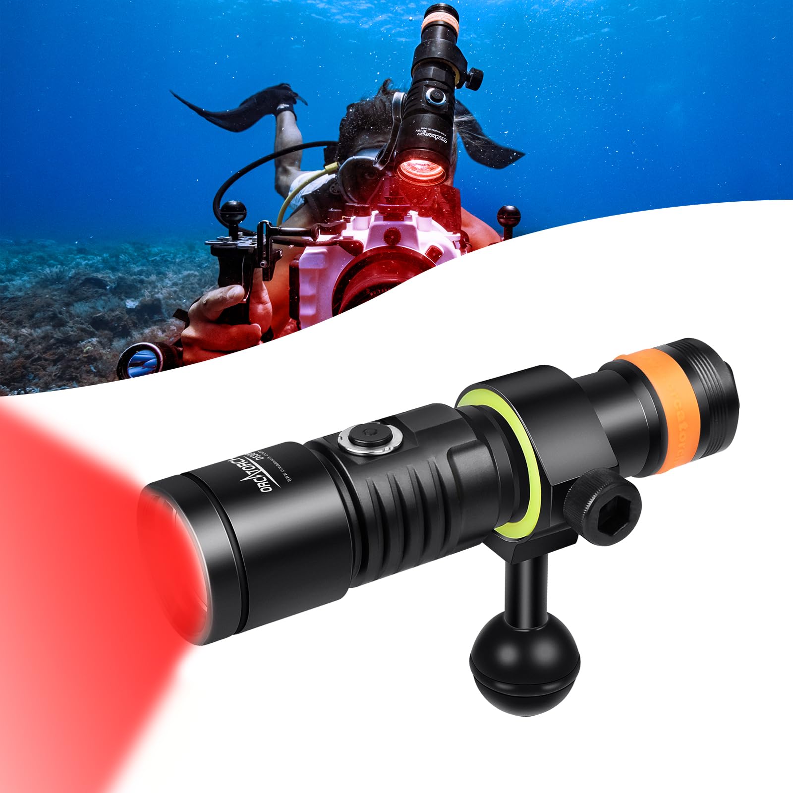 ORCATORCH D530V Red LED Dive Light 160 Lumen Scuba Diving Video Light 120 Degrees Wide Beam Angle, Underwater 150 Meters Diving Photography Light with