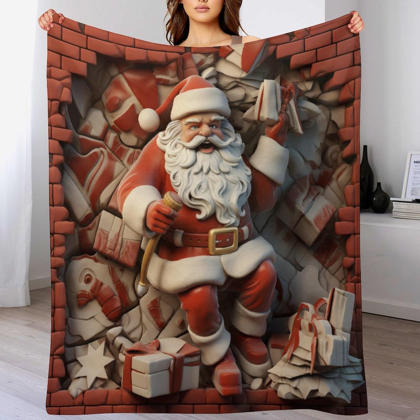 Couverture en flannel Père Noël pour cocooning au canapé d'hiver