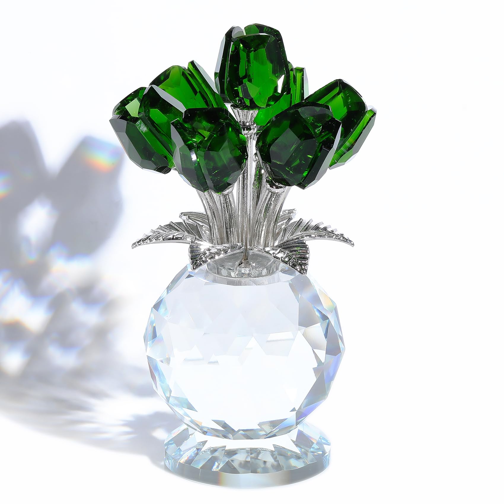 Movdyka Emerald Tulips Bouquet Gifts for Women Men Crystal Flowers Figurine