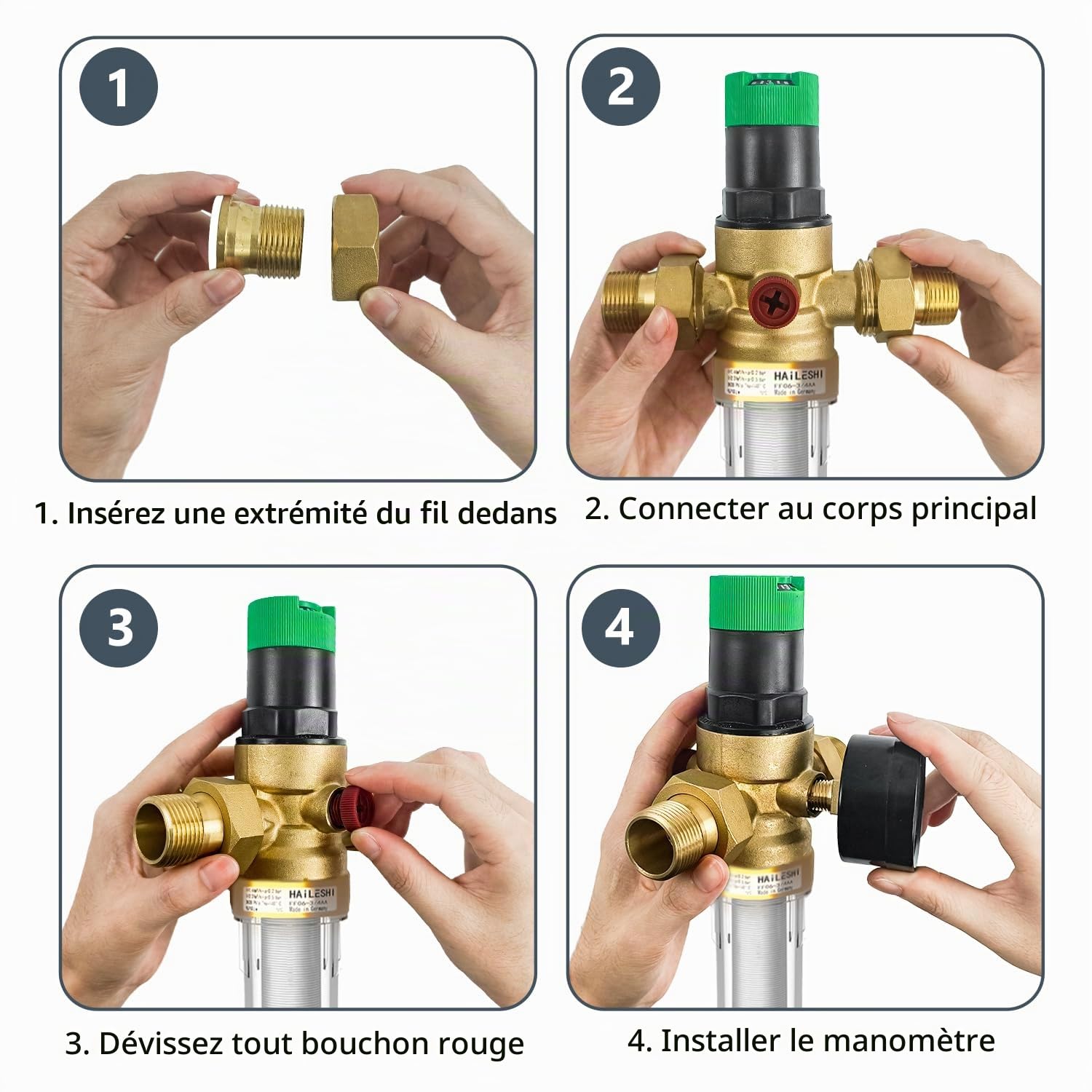 3/4 Pouce Ajustable Reducteur de Pression Eau, DN 20 Laiton épaissi Limiteur de Pression, Réducteur de Pression Eau Avec Filtre et Manomètre, Applicable à La Maison, Le Bâtiment, L'usine