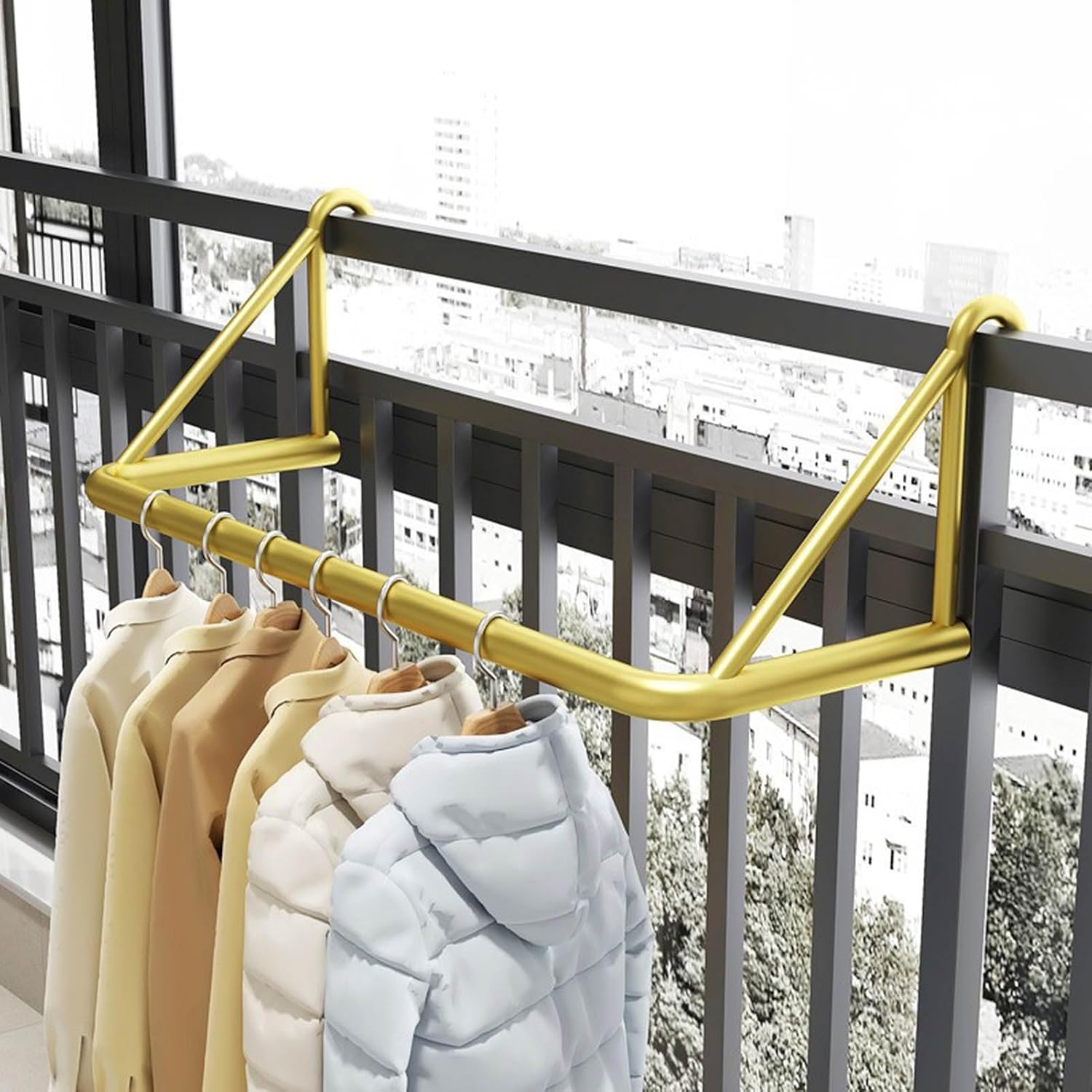 Fence Clothes Airer - Radiator Airer Balcony Holder, Hangers Stainless Steel Clothing Storage, Organizer Shelves Indoor OutdoorGold,100*25*40cm