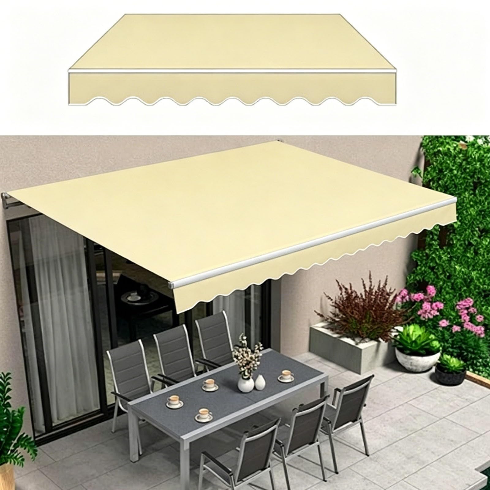 Mdeufywegb J Replacement Fabric For Retractable Awnings; Outdoor Striped Patio Awning; Overhead Canopy For Sun And Rain Protection On Patios And Windows.