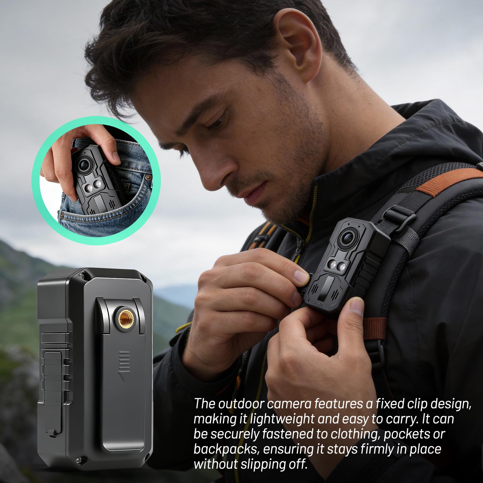 1080P Telecamera Sportiva per Attività All'aria Aperta 12 Megapixel Foto Trappola per Animali Portatile da Indossare Fotocamera 360 grad HD Visione
