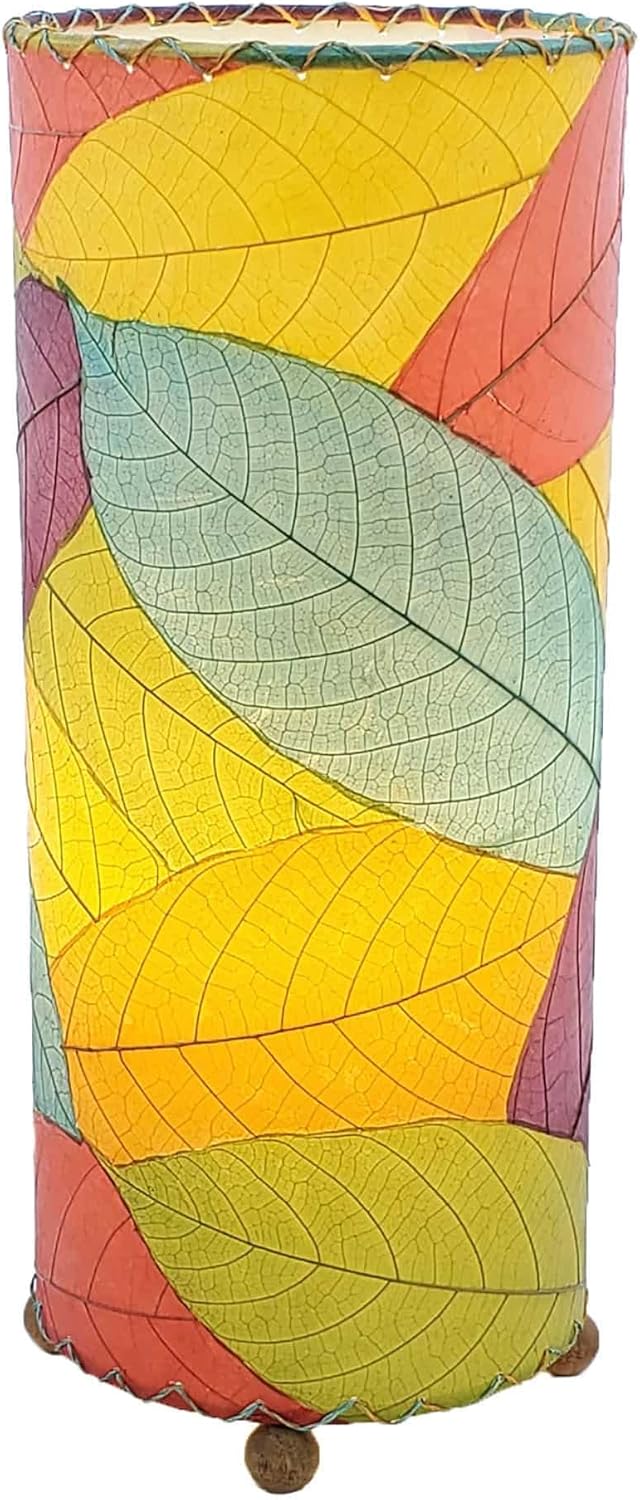 Eangee Home Design Cocoa Leaf Cylinder Table Lamp Multi Shade Made of Real Cocoa Leaves 7 Inches Length x 7 Inches Width x 17 Inches Height (615 t m)